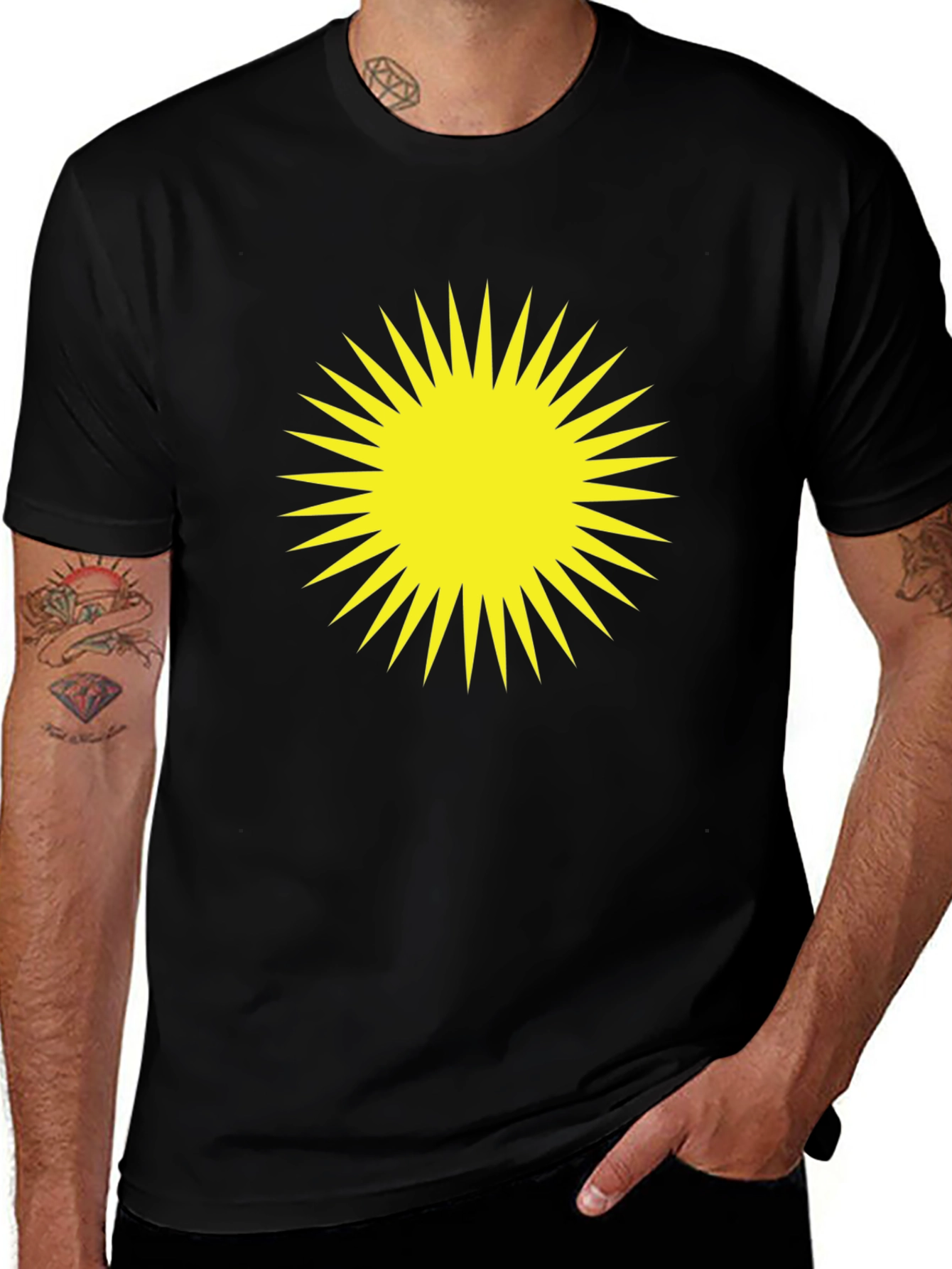 Variant 6 of Bold Sunburst Graphic Tee - Black Cotton Blend Shirt