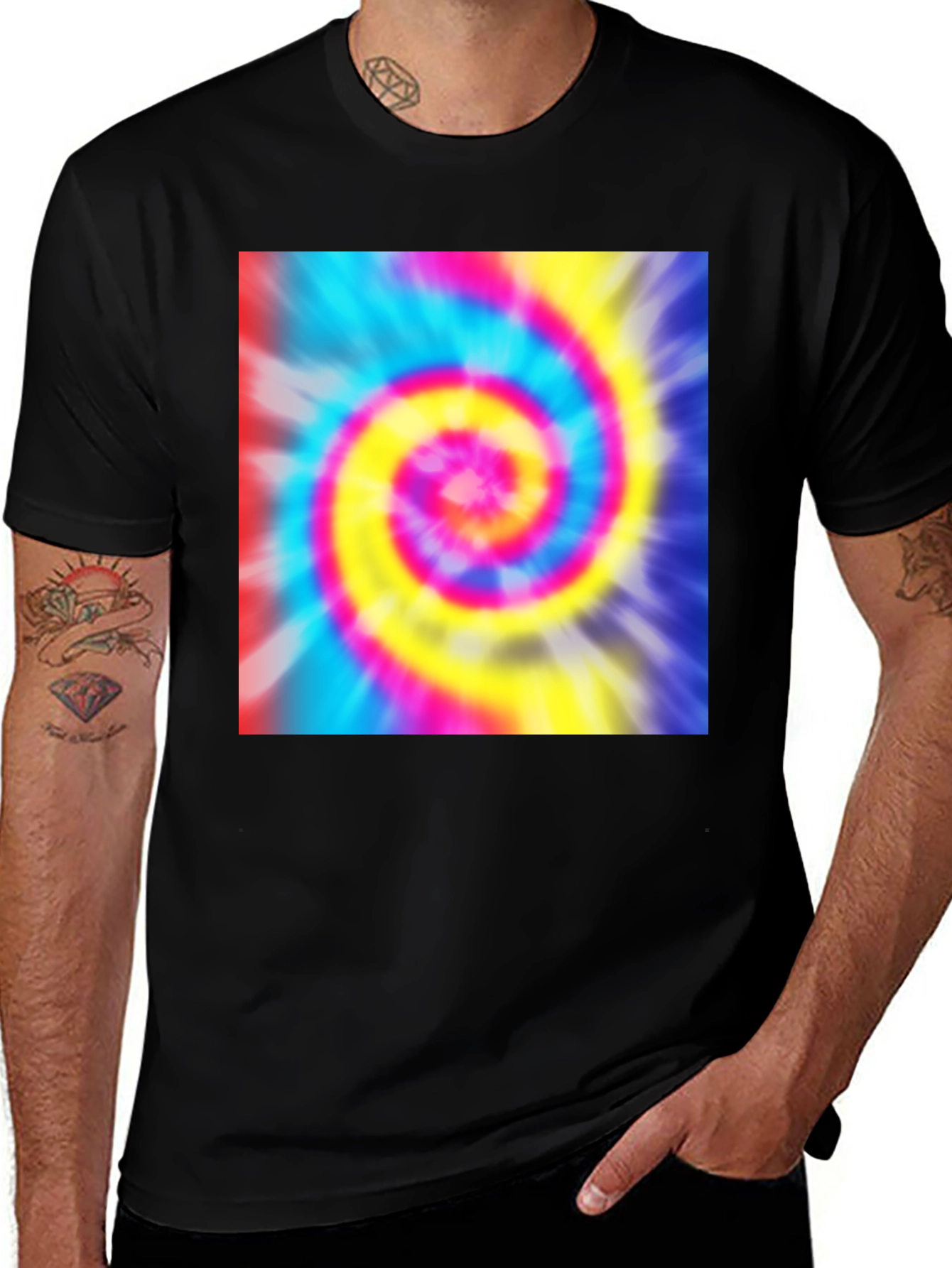 Variant 5 of Men's Black T-Shirt with Tie-Dye Swirl