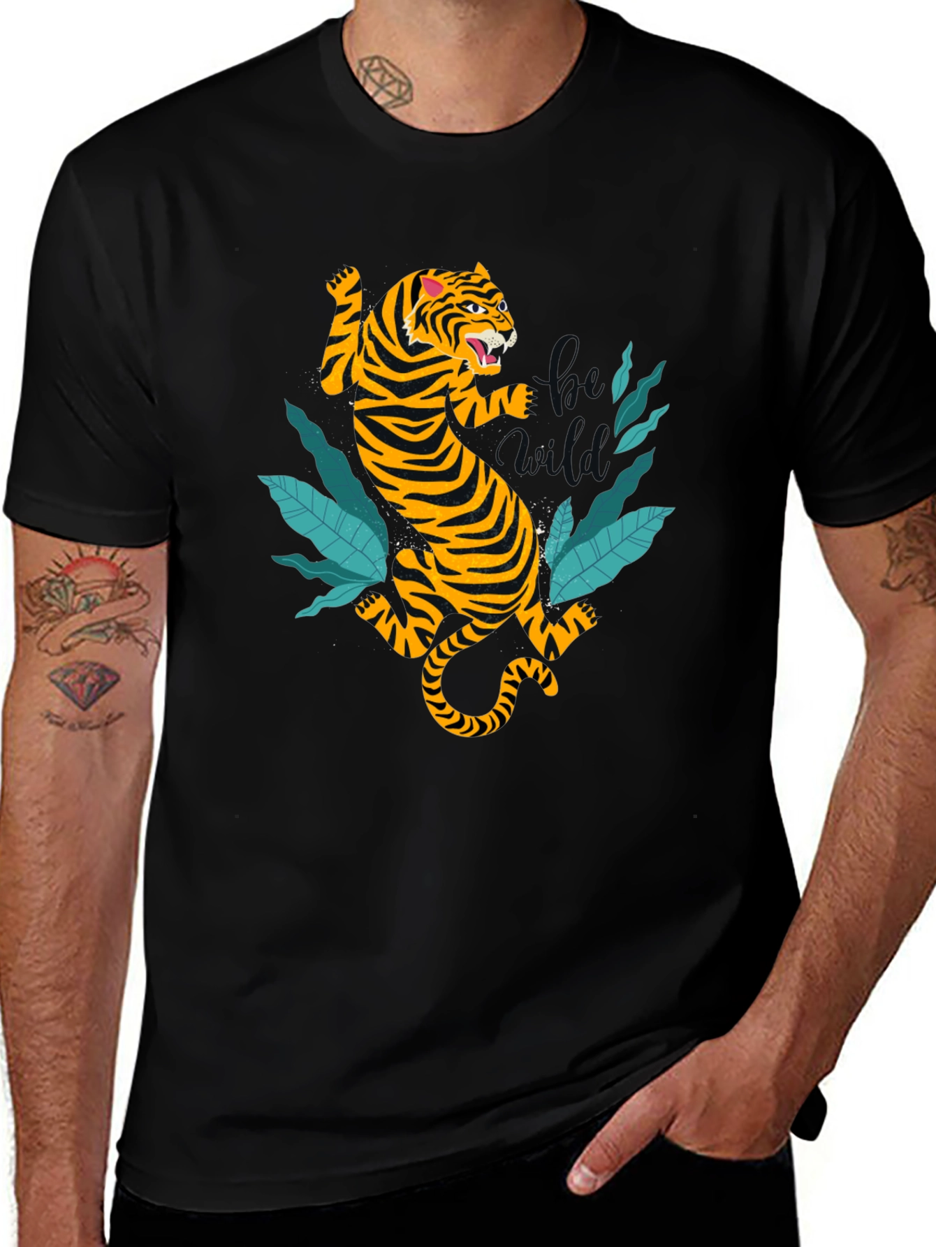 Variant 17 of Tiger Graphic Tee - Black Cotton T-Shirt