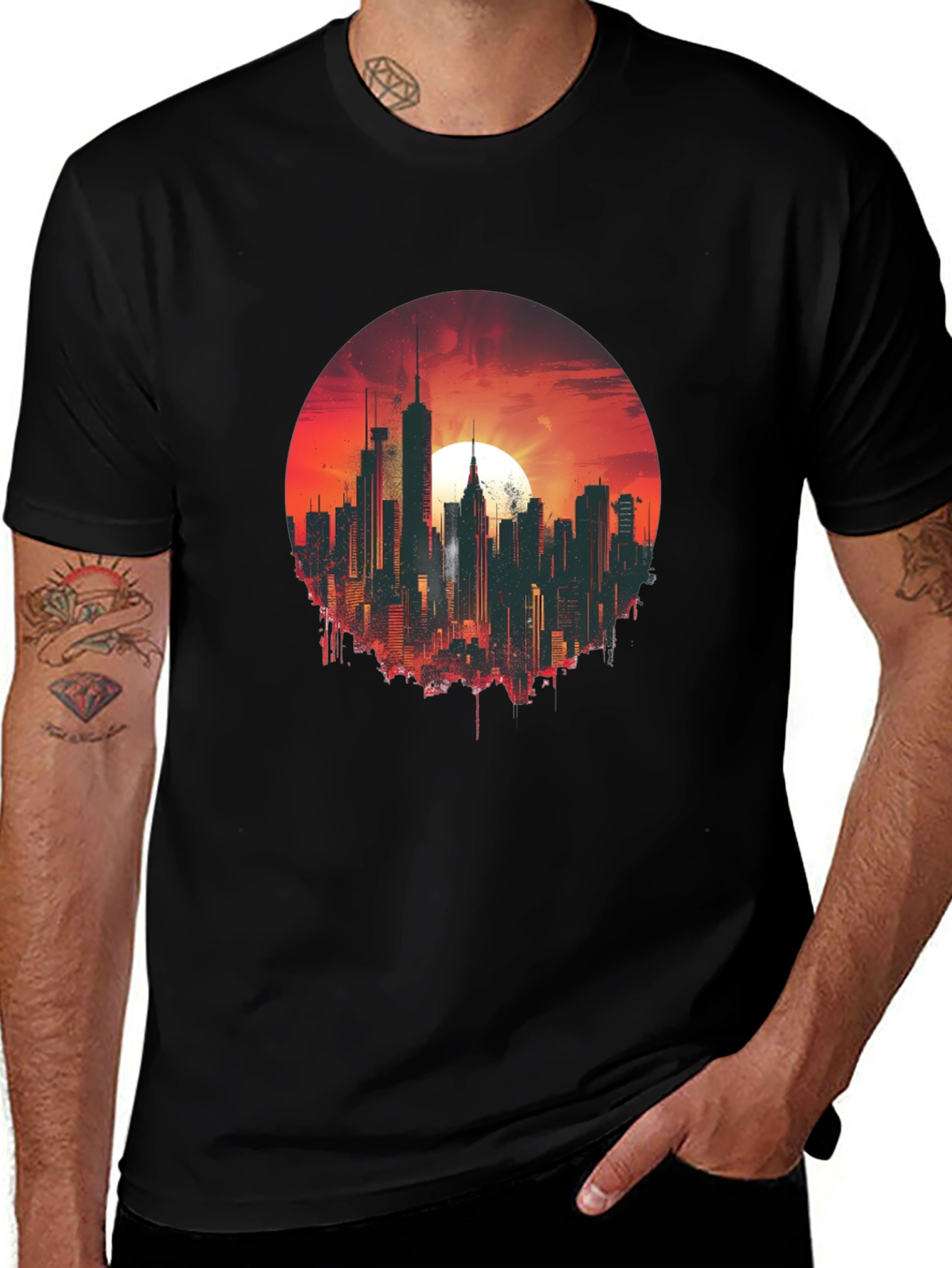 Variant 13 of Cityscape Sunset Graphic Tee - Urban Style T-Shirt