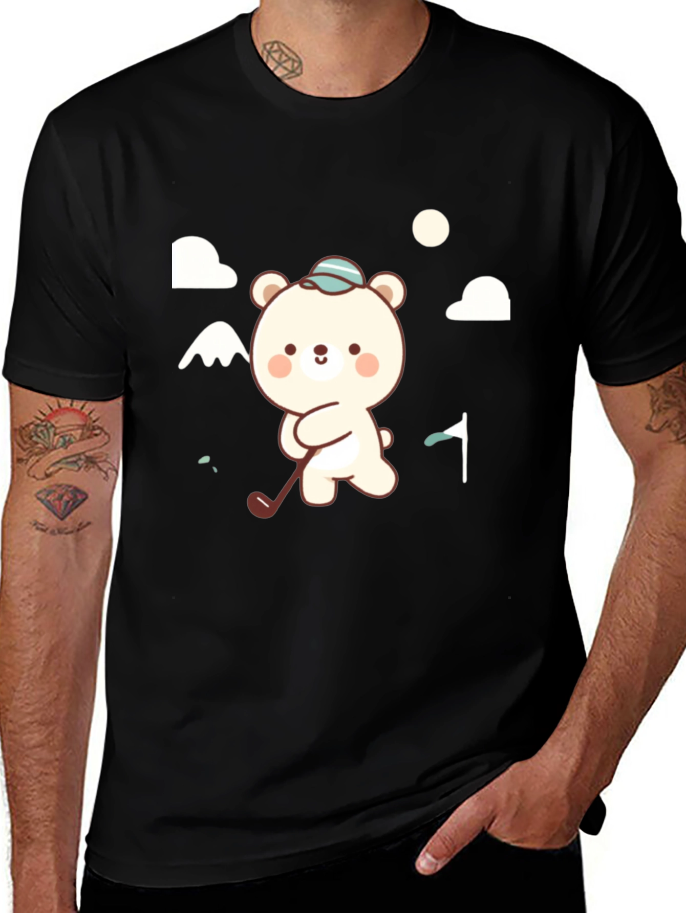 Variant 3 of Cute Bear Golfing Black Graphic Tee