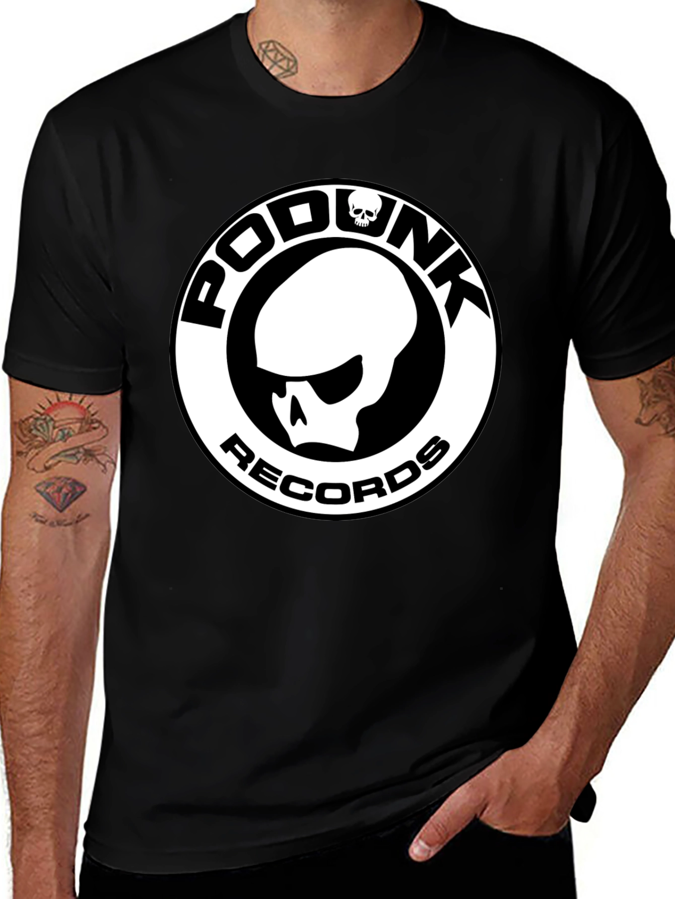 Variant 10 of Podunk Records Black T-Shirt - Skull Logo
