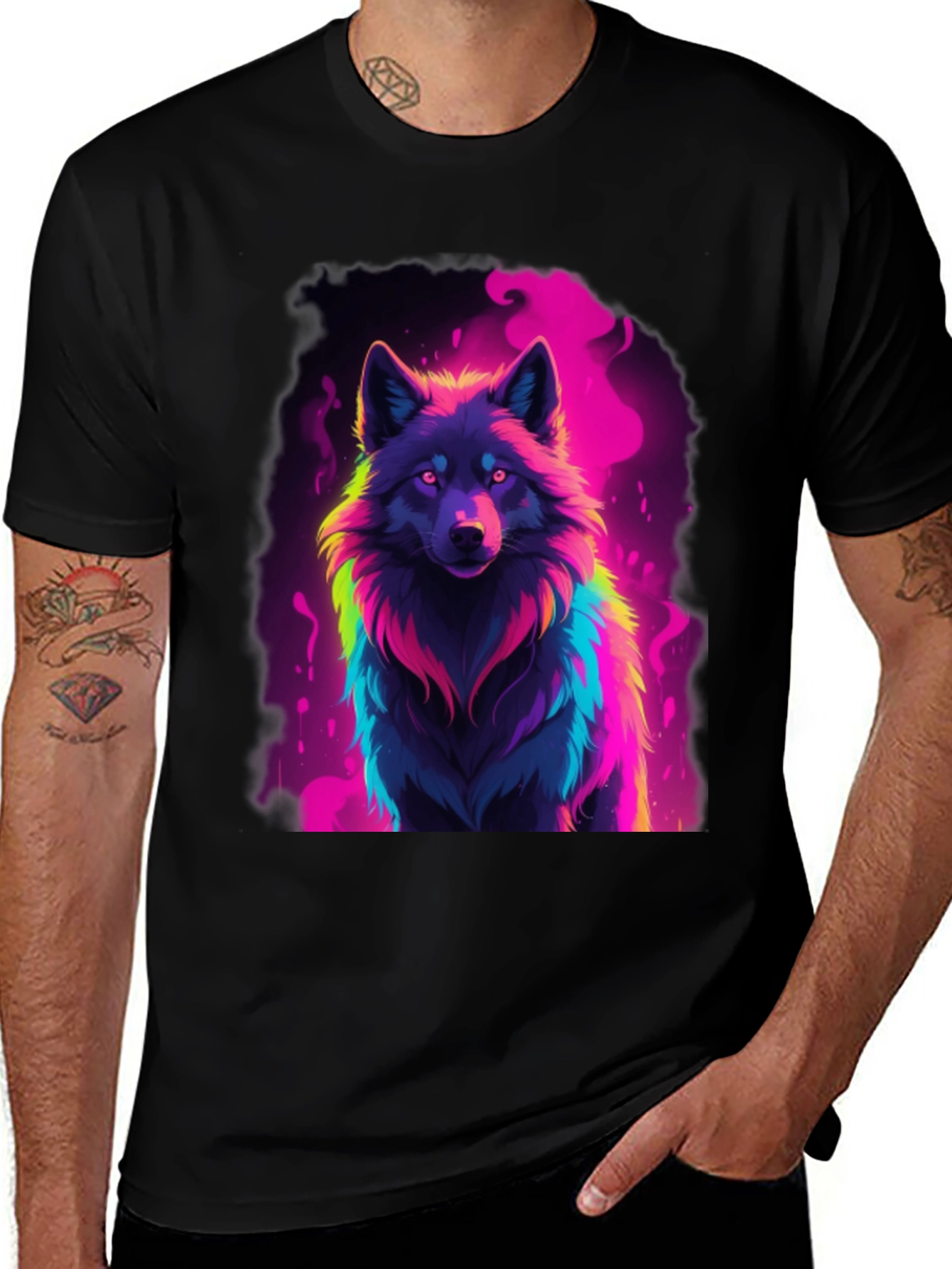 Variant 8 of Neon Wolf Graphic Tee - Men's Black T-Shirt