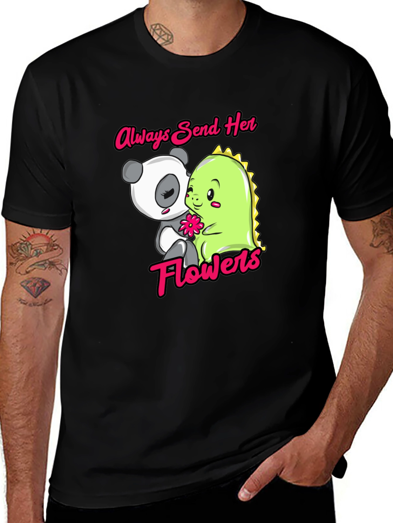 Variant 14 of Always Send Her Flowers T-Shirt, Panda & Dino