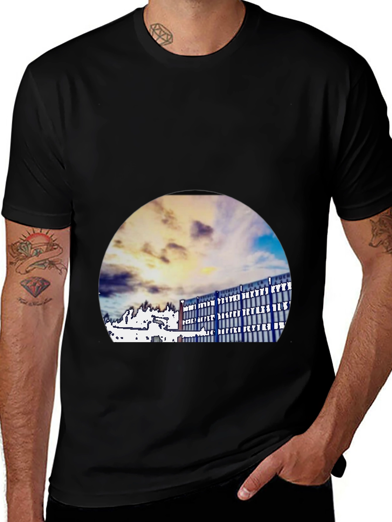 Variant 9 of Modern Building Print Black T-Shirt