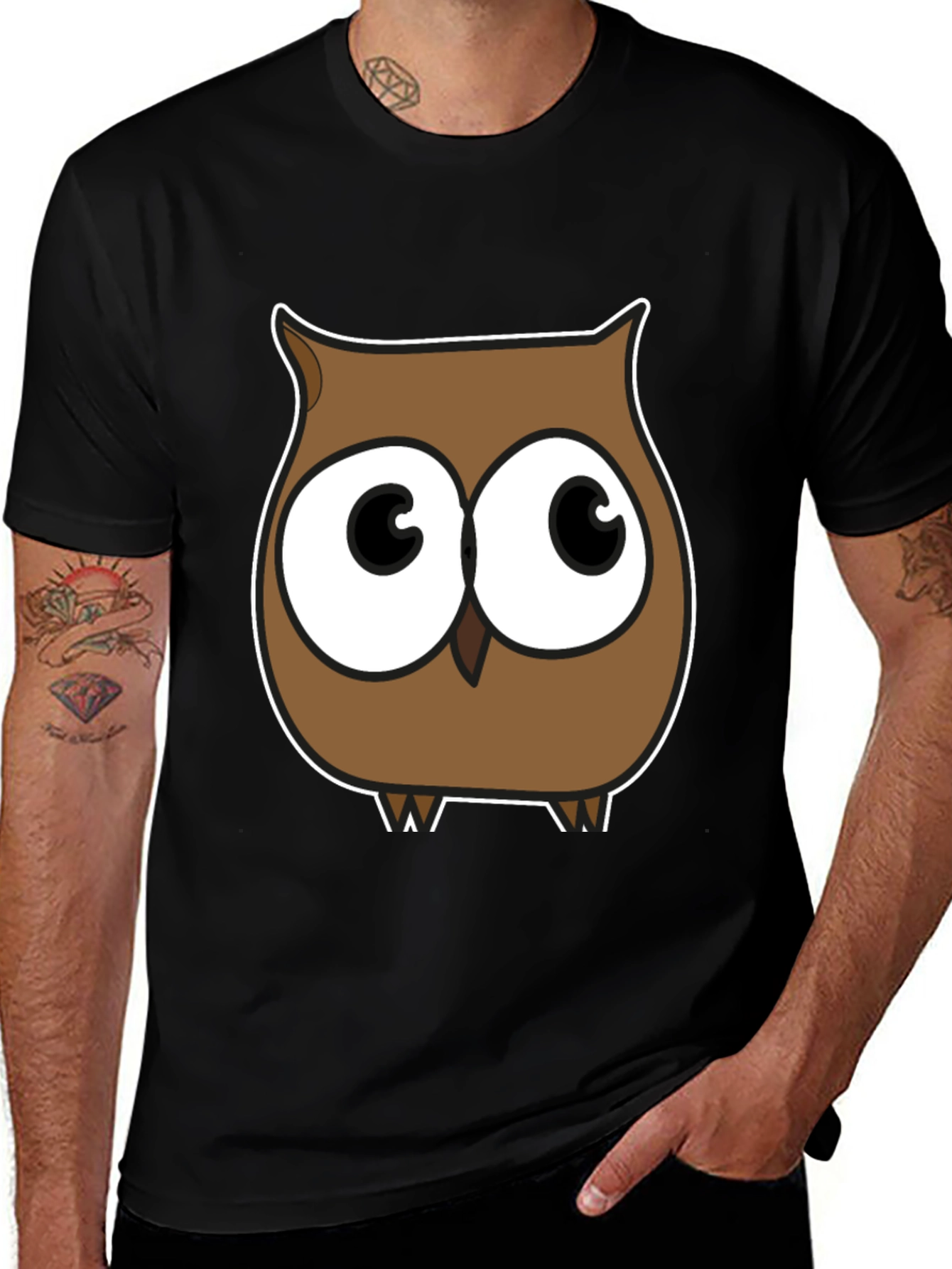 Variant 28 of Cartoon Owl Graphic T-Shirt - Black