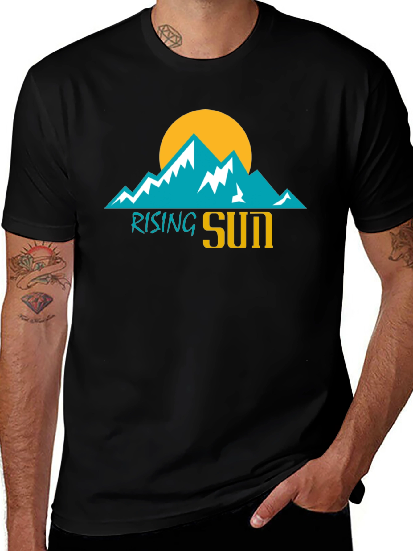 Variant 15 of Rising Sun Mountain Graphic Tee - Stylish Men's Black T-Shirt
