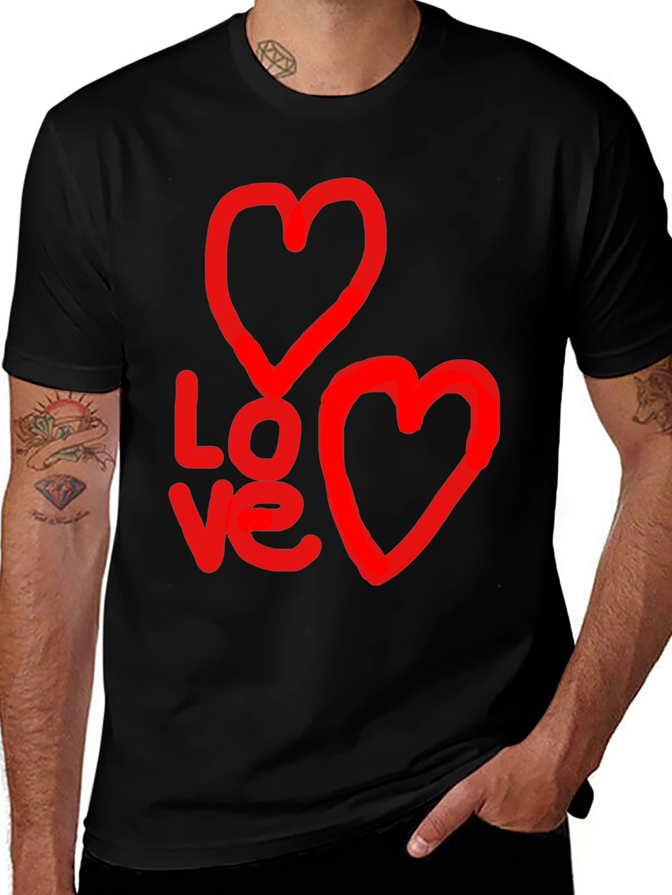 Black Love Graphic Black T-Shirt with Heart Designs main image