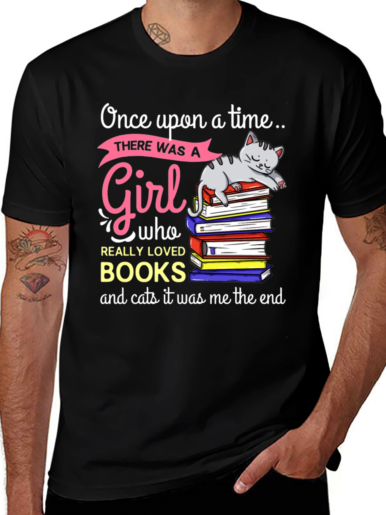 Once Upon A Time Girl Who Loved Books & Cats T-Shirt