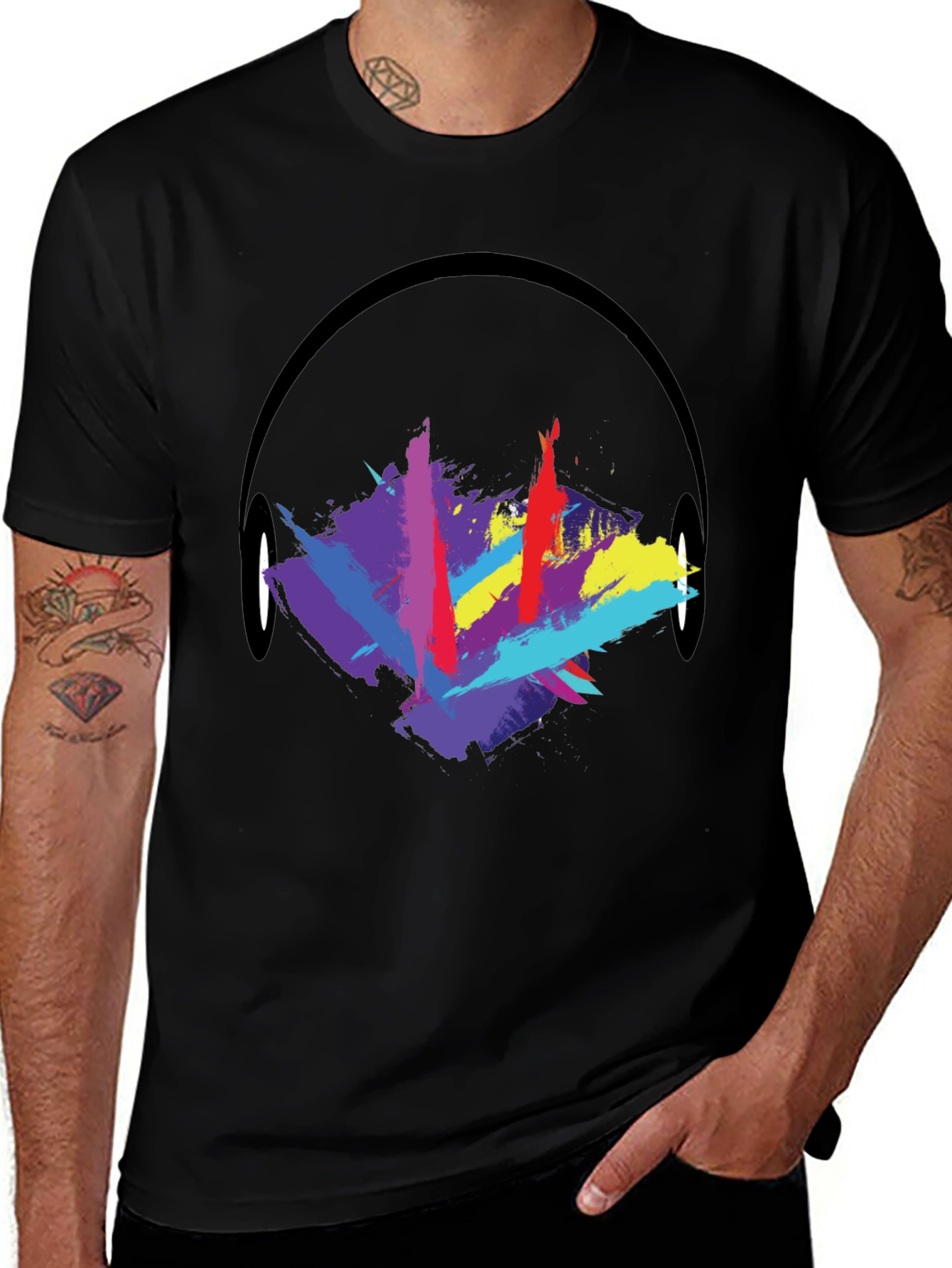 Vibrant Brushstroke Headphones Graphic T-Shirt