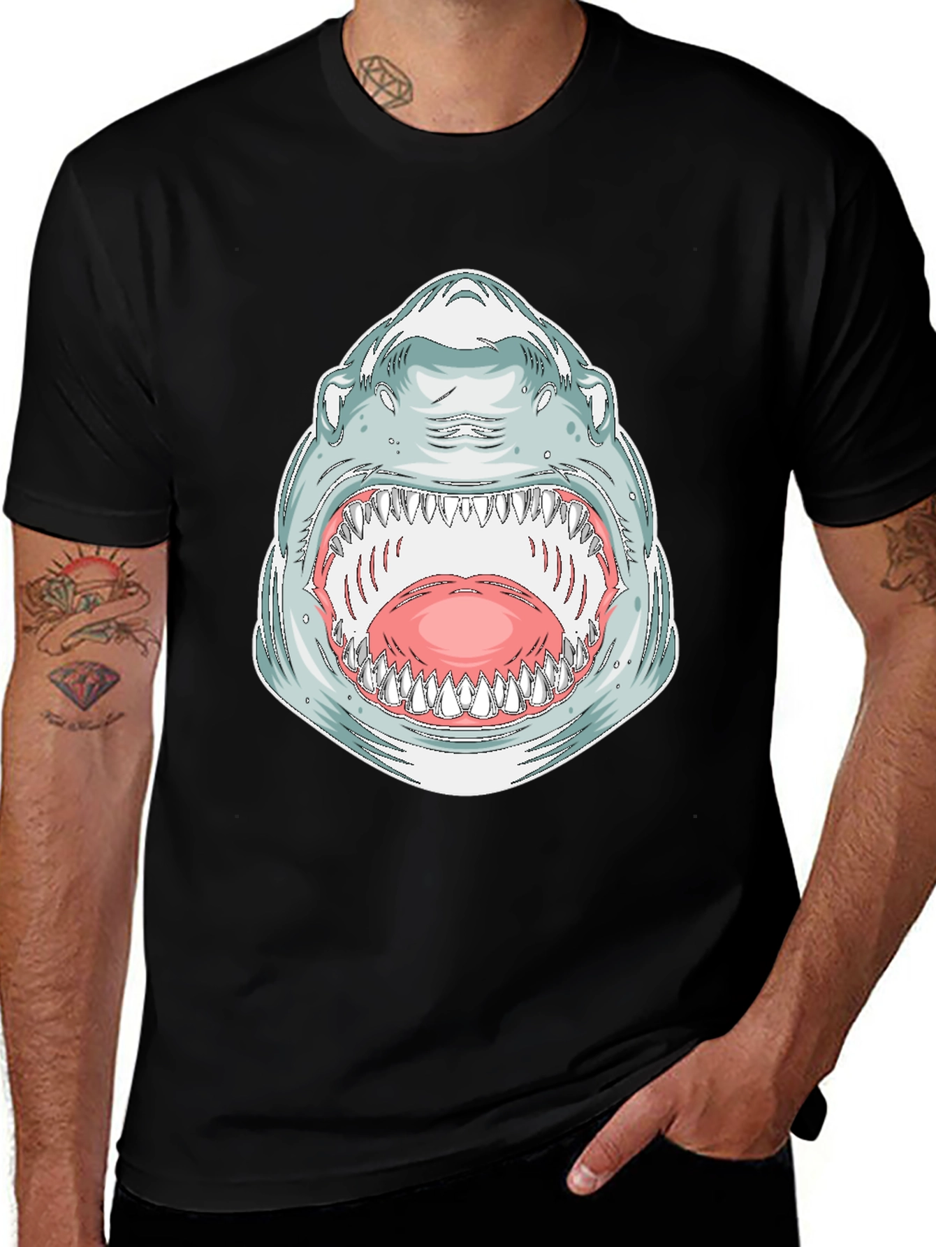 Variant 25 of Shark Mouth Graphic Tee - Bold Black Cotton T-Shirt