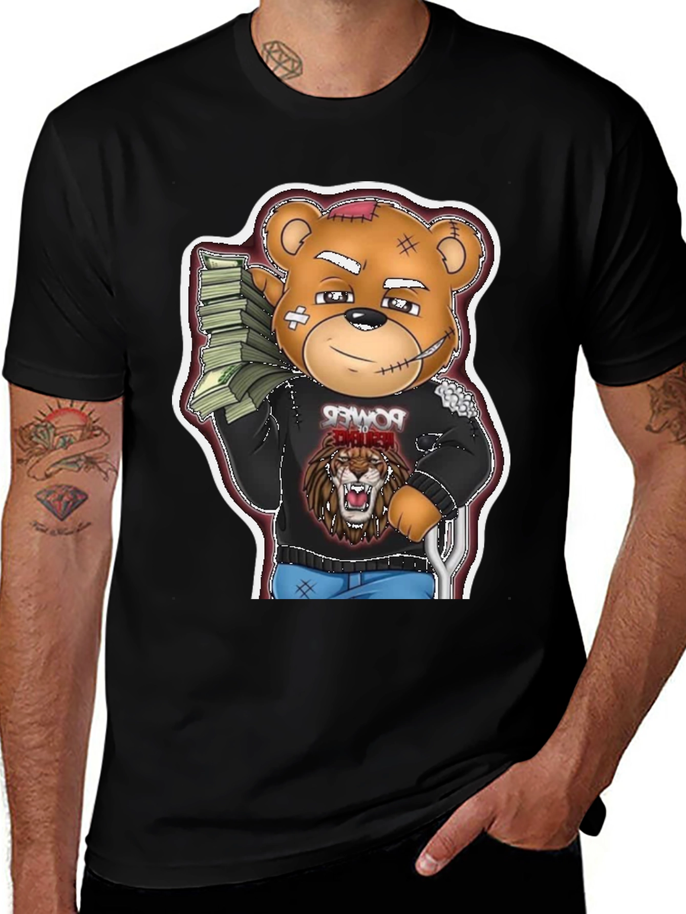 Variant 3 of Cartoon Bear Graphic Tee - Black