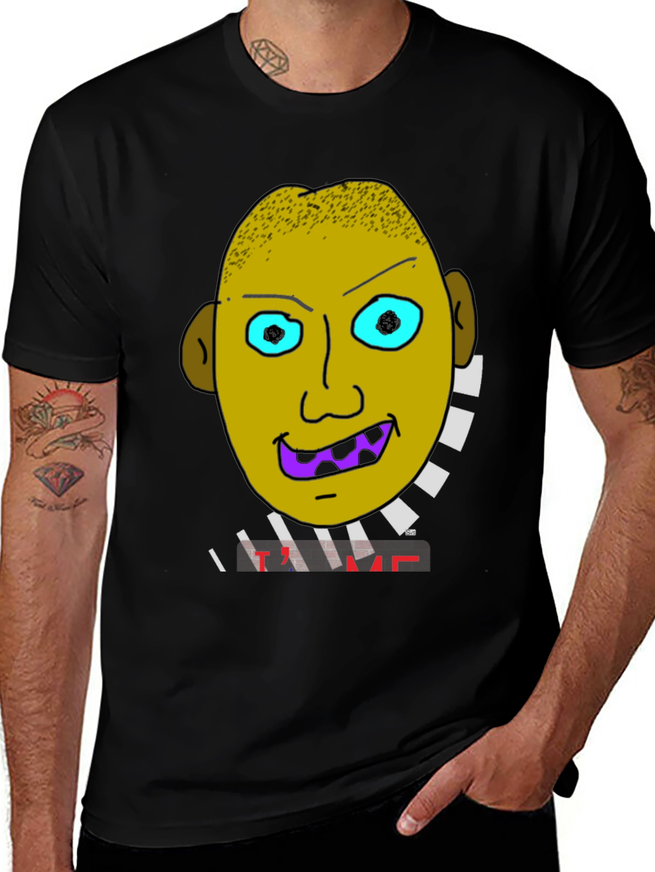 Cartoon Face Graphic Black T-Shirt