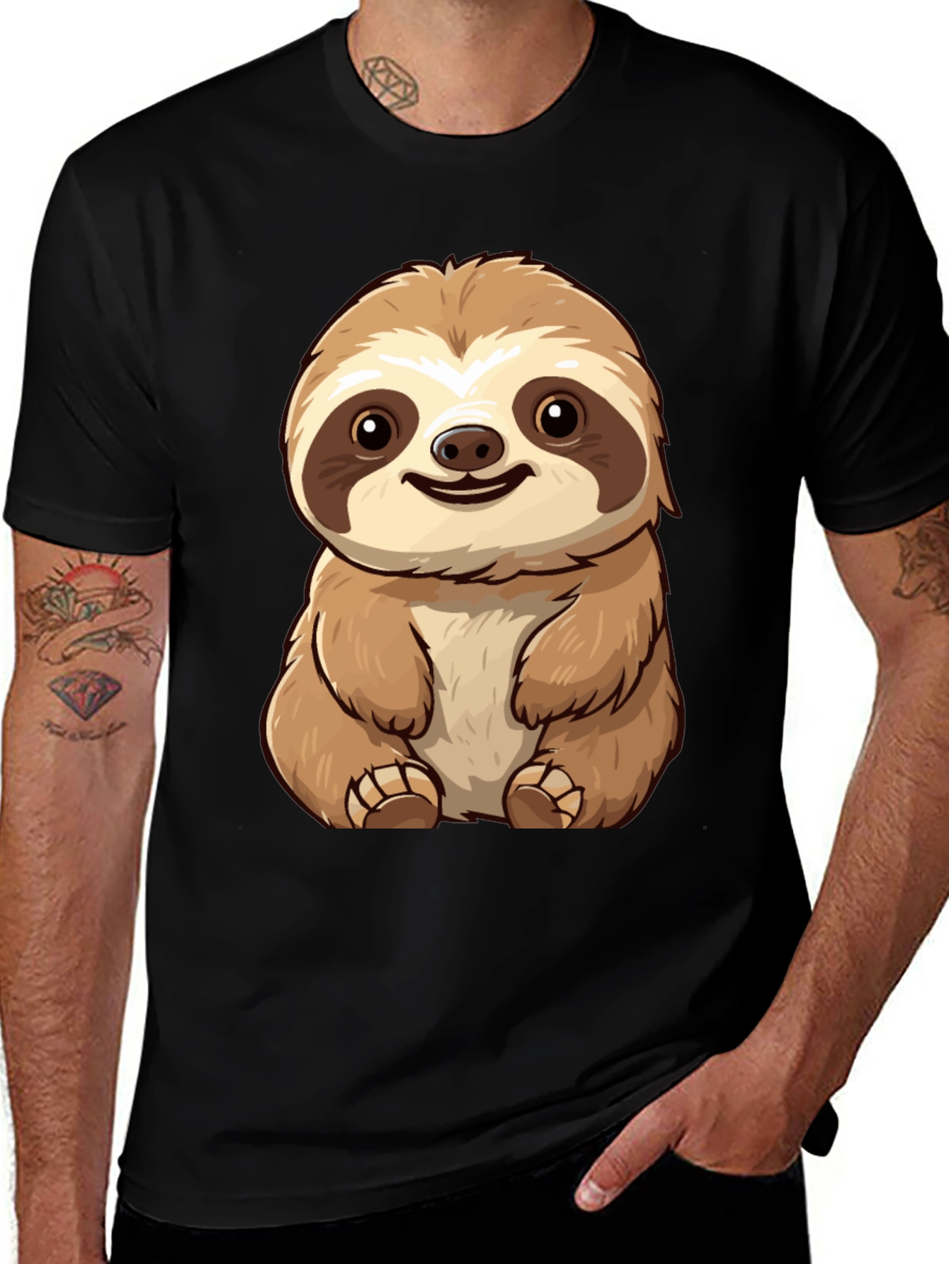 Variant 16 of Cute Sloth Graphic Tee - Black T-Shirt