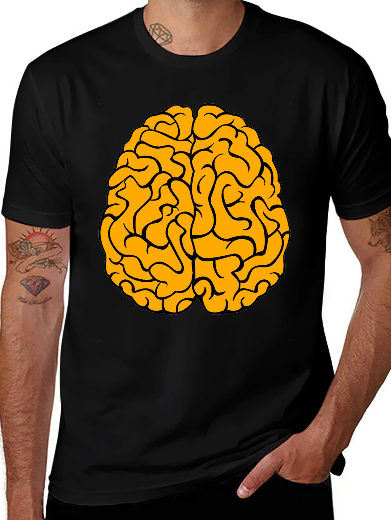 Variant 15 of Brain Graphic Tee - Black Cotton Crew Neck T-Shirt