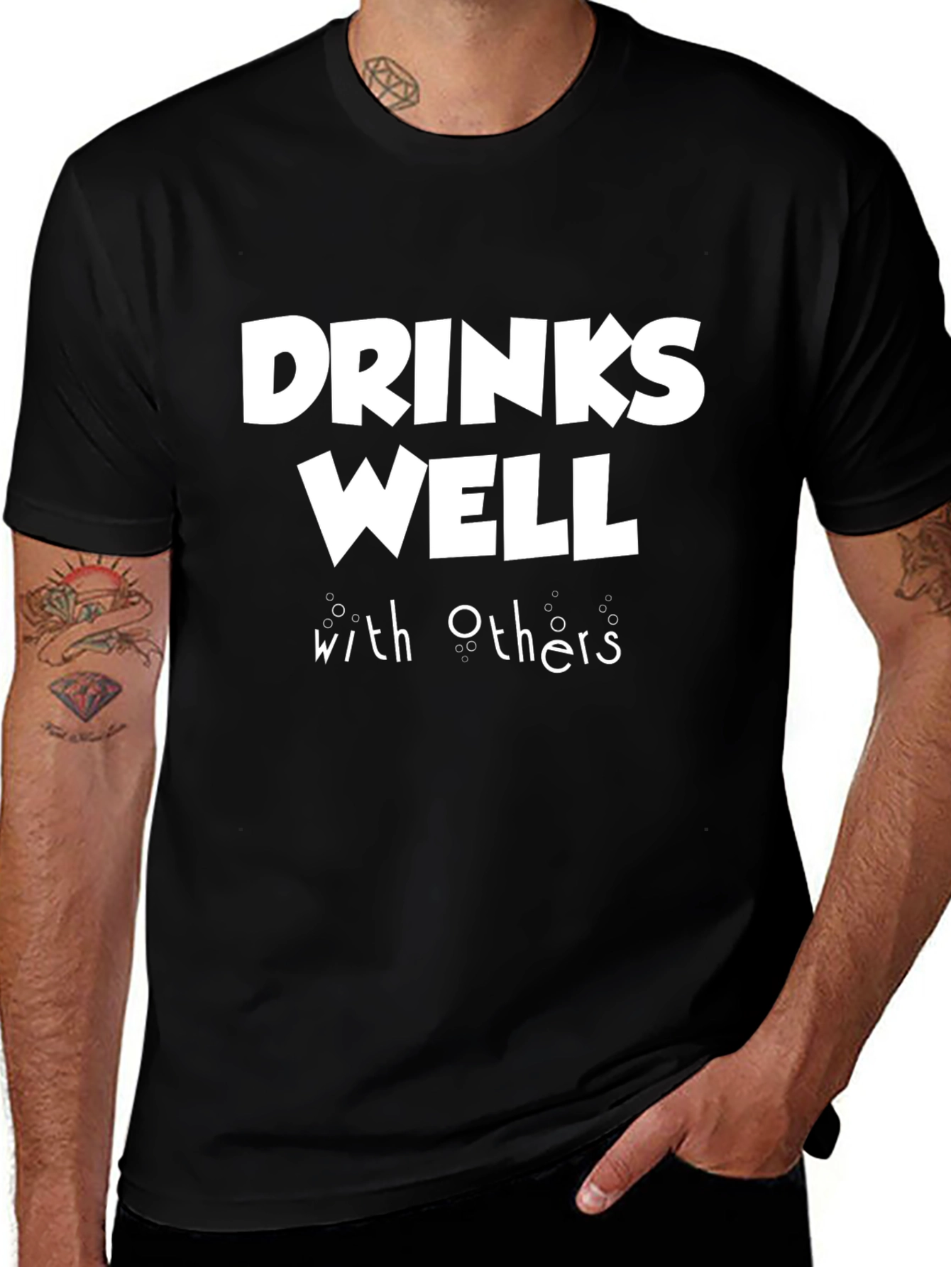 Variant 22 of Drinks Well With Others Funny Black T-Shirt