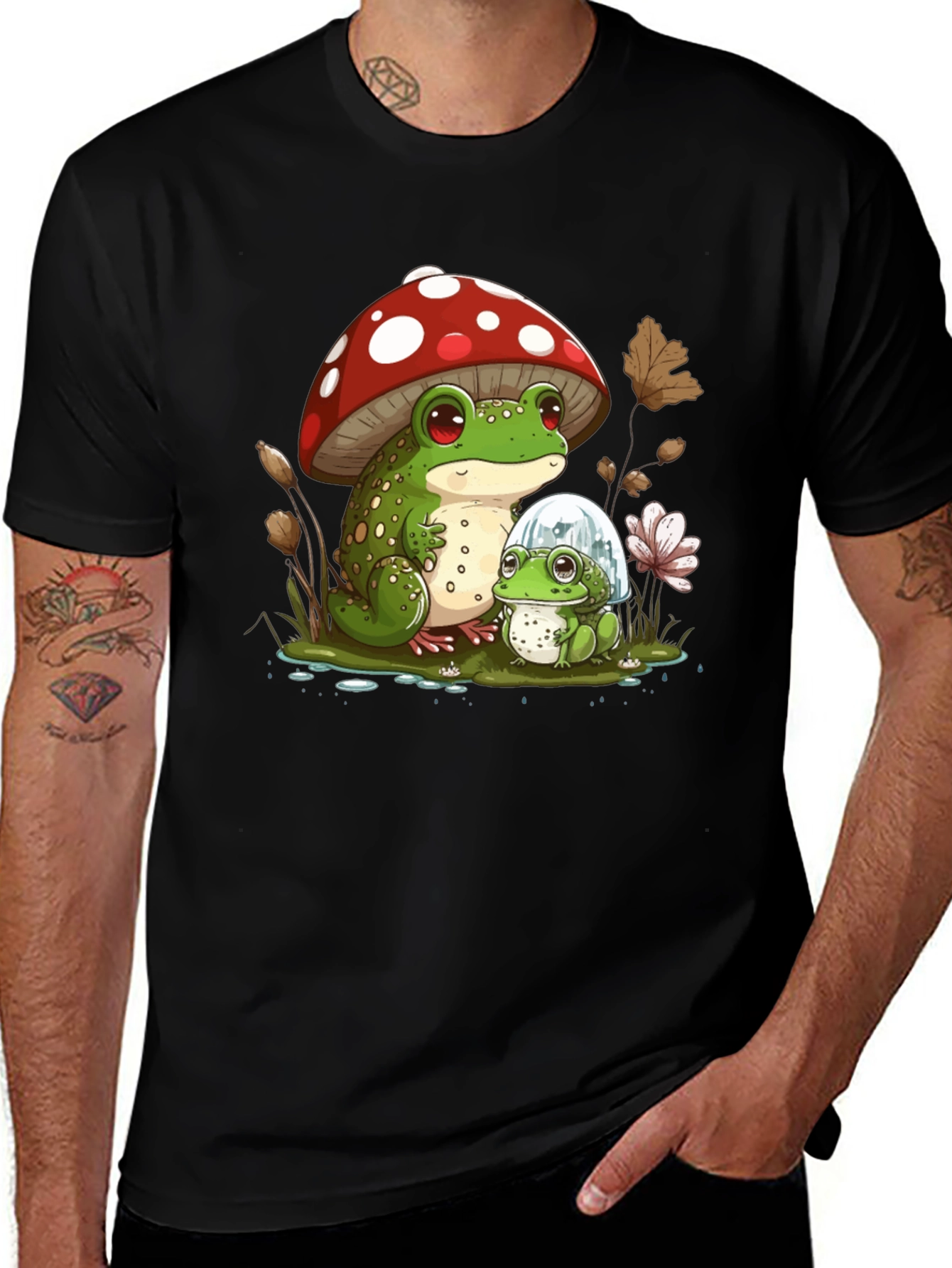 Variant 25 of Frog & Mushroom Graphic Tee - Naturecore Style