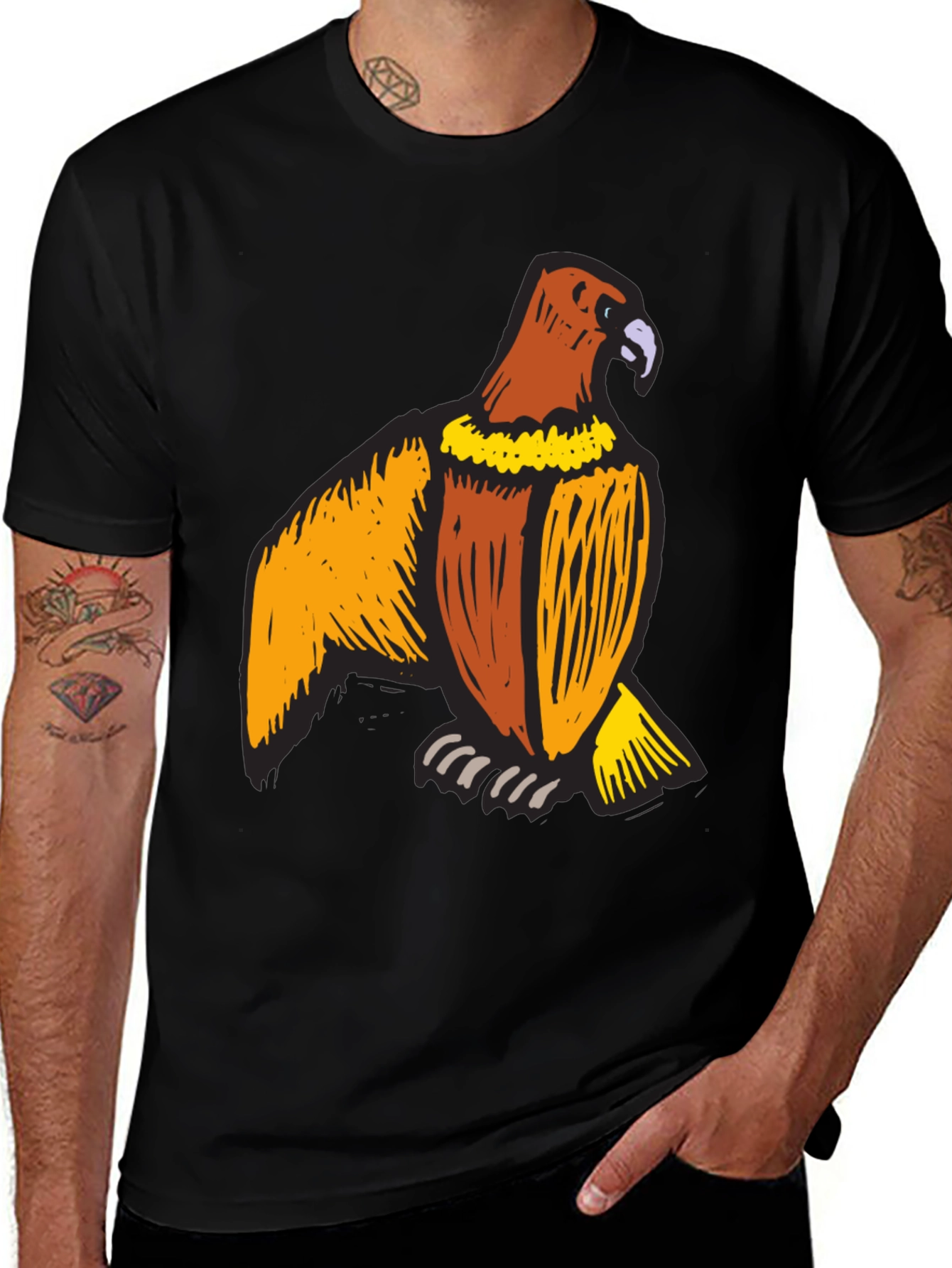 Variant 4 of Men's Black T-Shirt with Eagle Print
