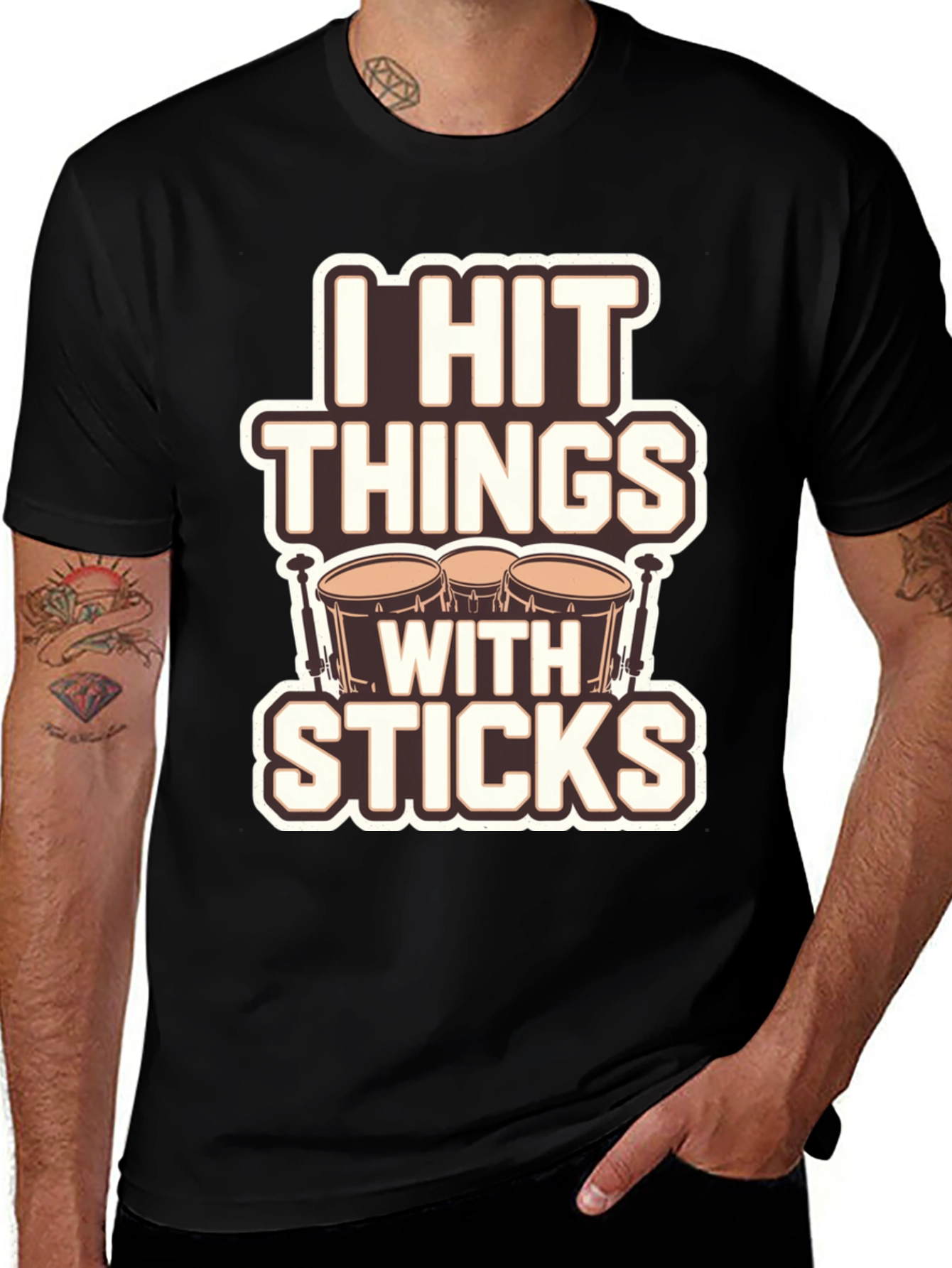 Variant 6 of I Hit Things With Sticks Drummer T-Shirt