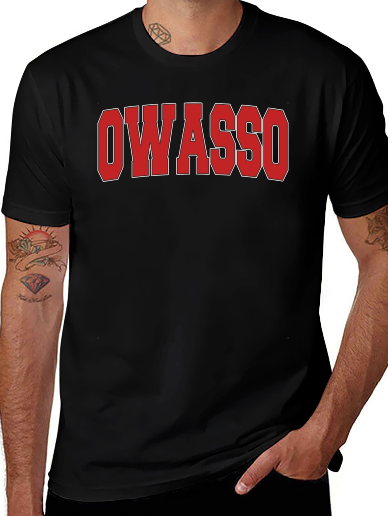 Variant 23 of Owasso Graphic T-Shirt - Red Text on Black