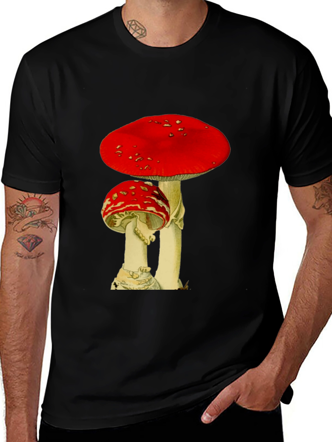 Variant 23 of Mushroom Graphic Tee - Black Cotton T-Shirt