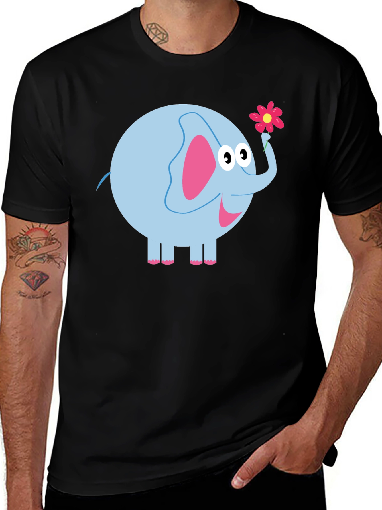 Variant 10 of Cute Elephant Holding Flower Graphic Tee