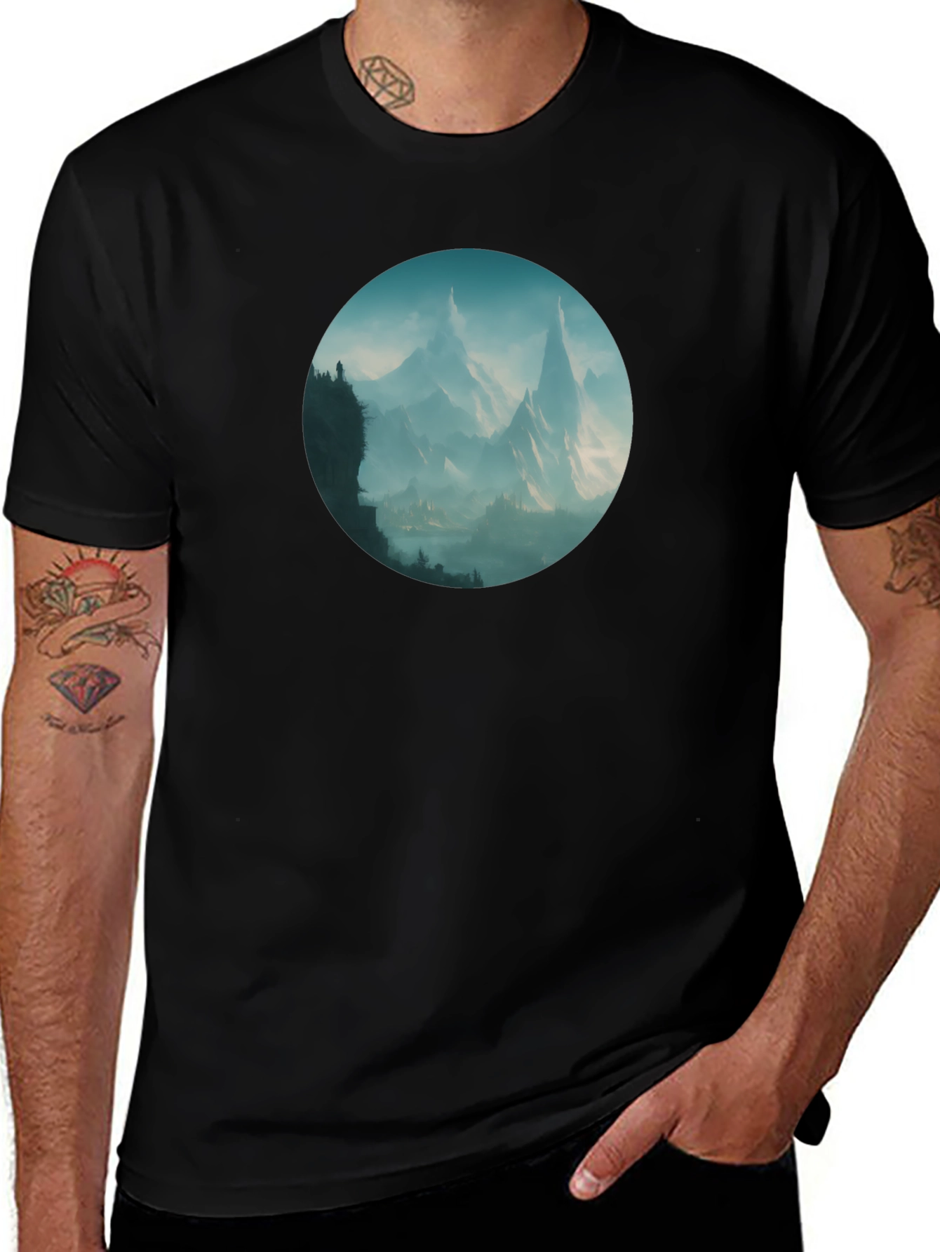 Variant 21 of Mountain Vista Graphic Tee - Stylish Black T-Shirt
