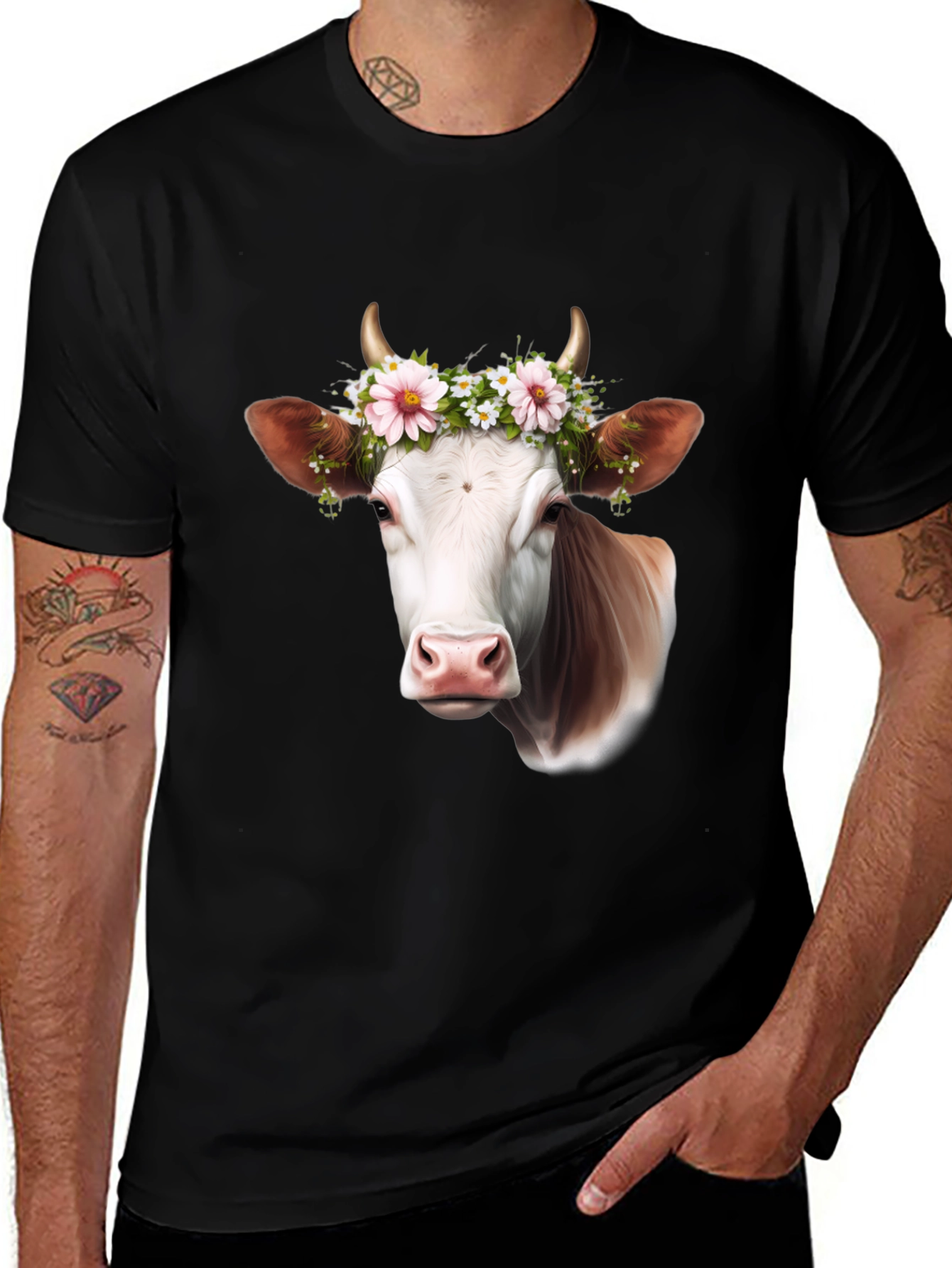 Variant 20 of Cow with Flower Crown Graphic T-Shirt