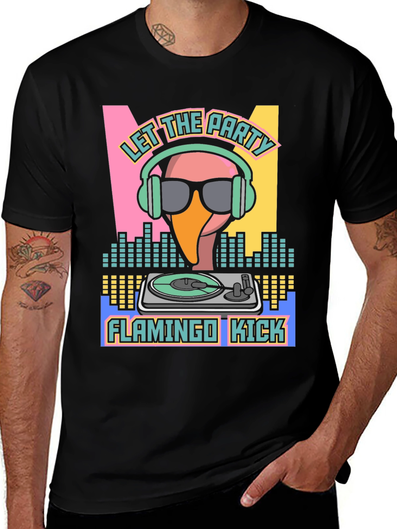 Variant 11 of Flamingo Kick Party T-Shirt - DJ Animal Tee