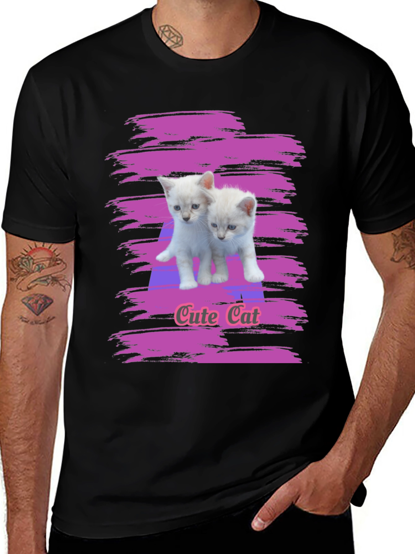 Variant 11 of Cute Cat Graphic Black T-Shirt