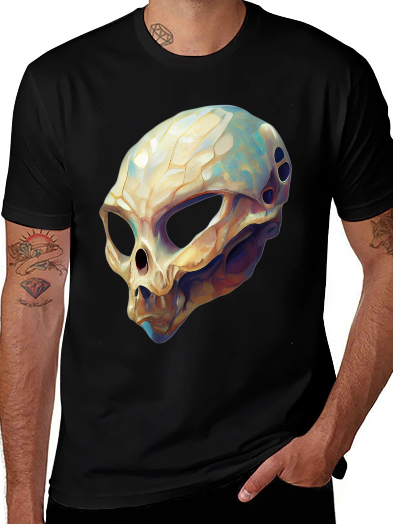 Variant 18 of Alien Skull Graphic Tee - Black Cotton T-Shirt