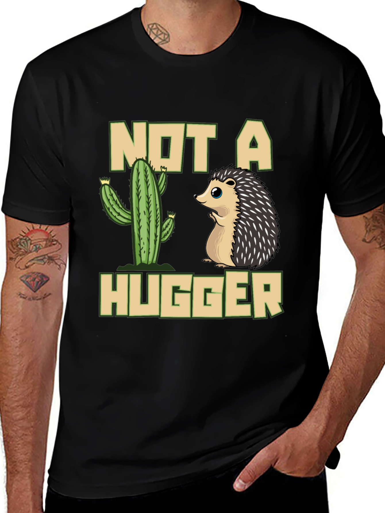Variant 2 of Not a Hugger T-Shirt - Cactus & Hedgehog Design