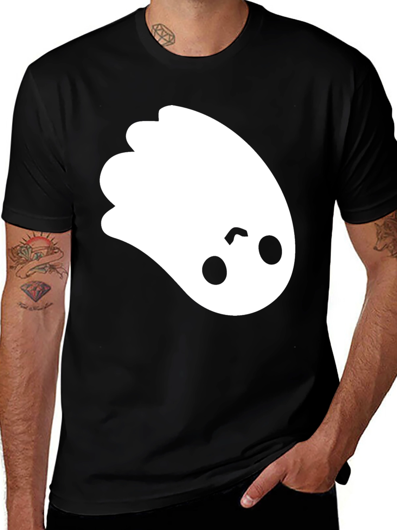 Variant 28 of Cute Ghost Graphic Tee - Black Cotton T-Shirt
