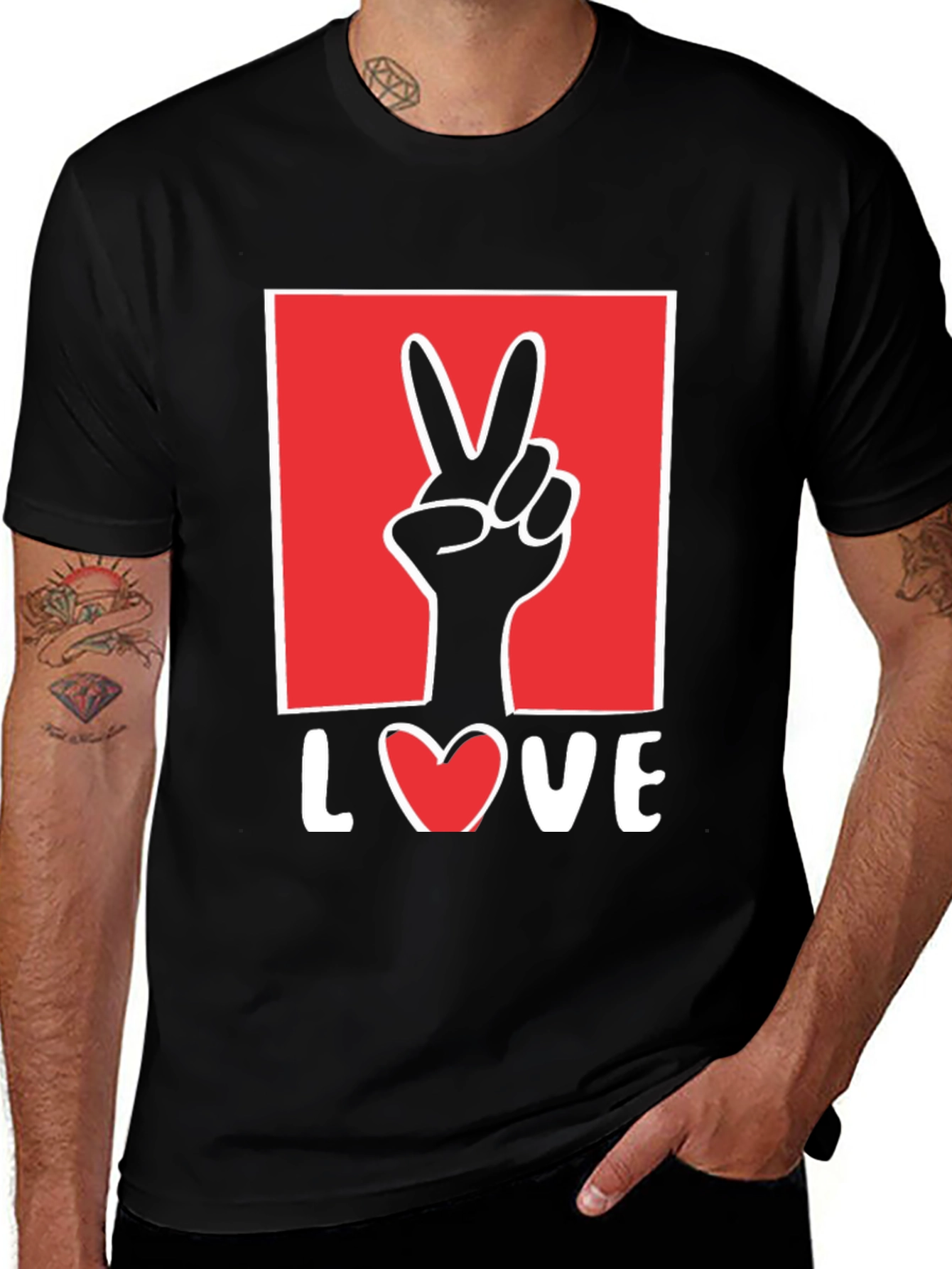 Variant 23 of Peace Love T-Shirt - Black Graphic Tee