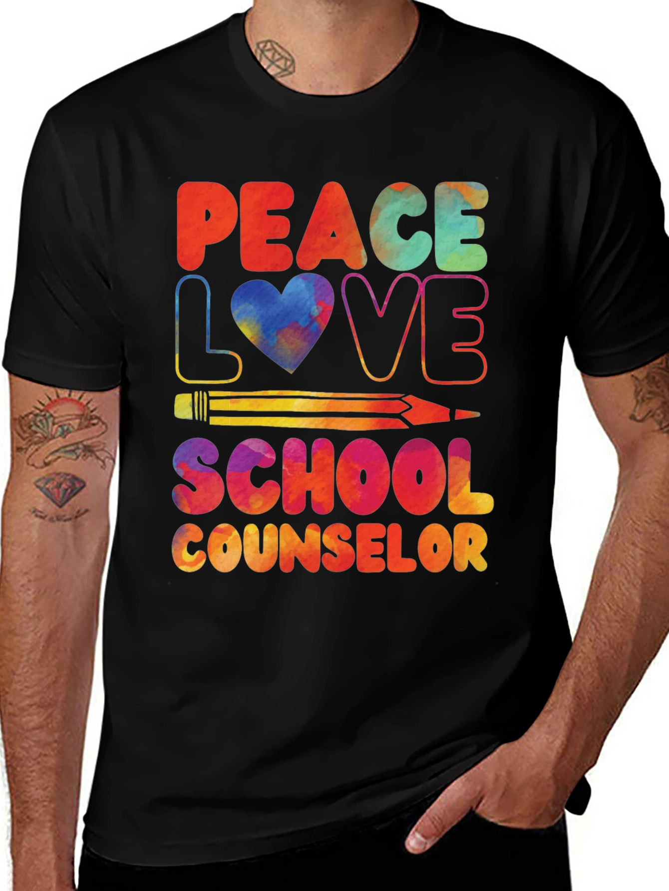 Variant 7 of Peace Love School Counselor Graphic Tee
