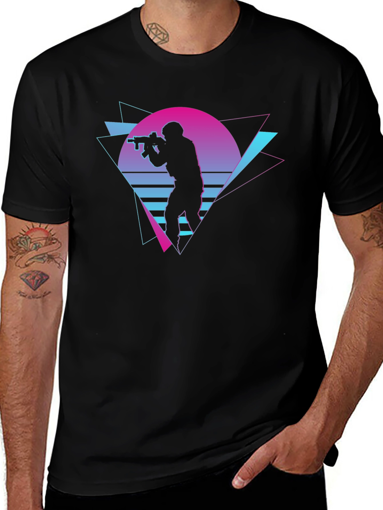 Variant 12 of Retro Gamer T-Shirt - Vaporwave Gun Silhouette