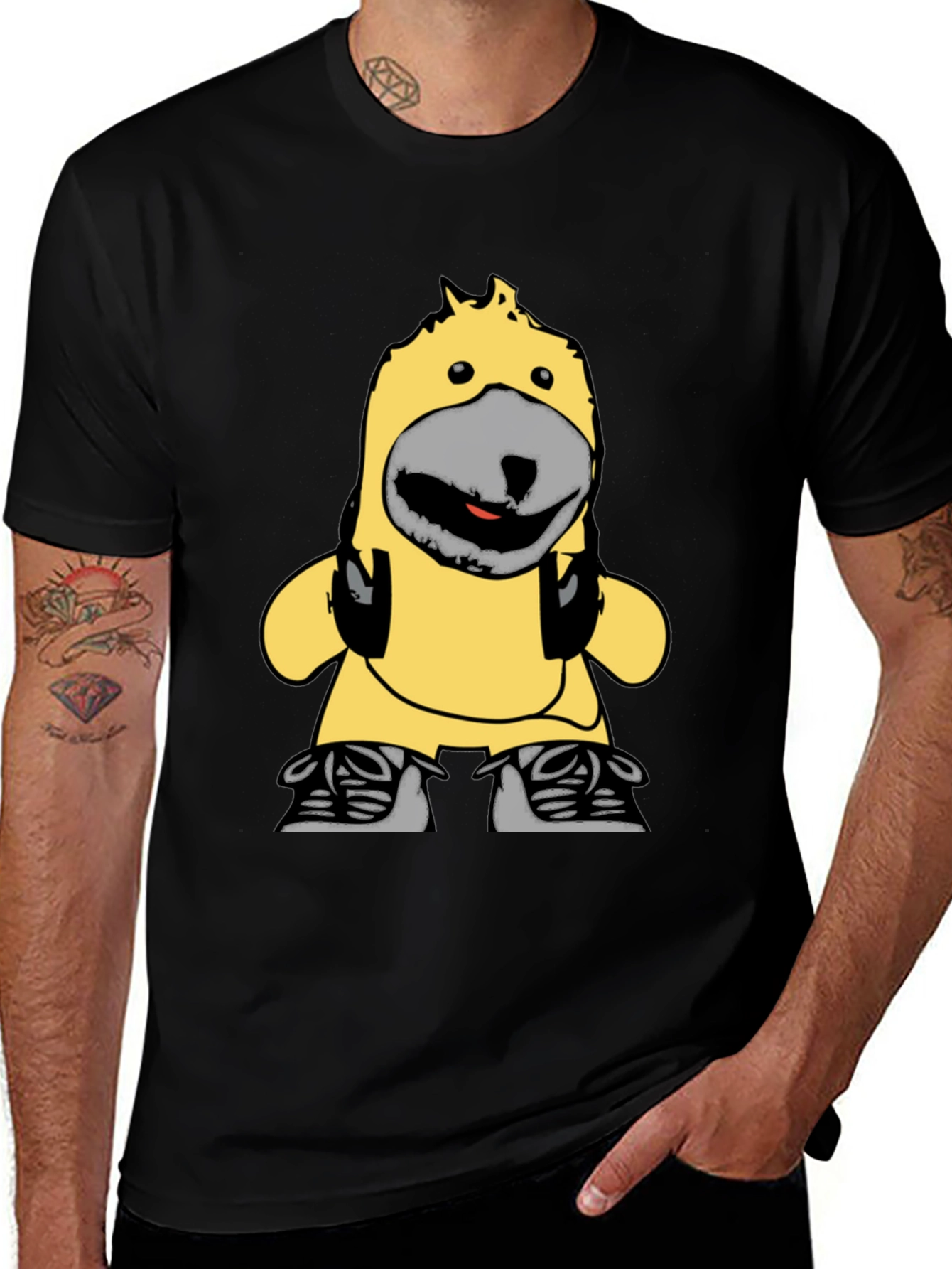 Variant 14 of Cartoon Character Graphic Black T-Shirt