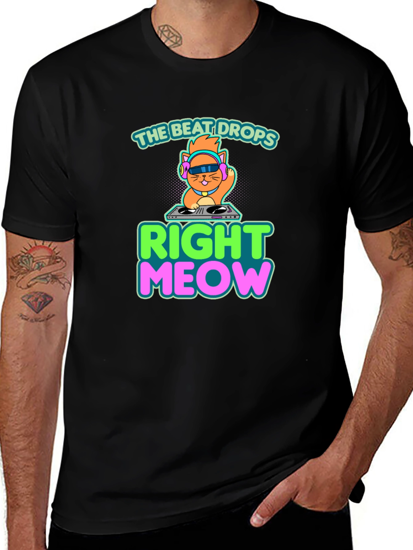 Variant 7 of The Beat Drops Right Meow DJ Cat T-Shirt