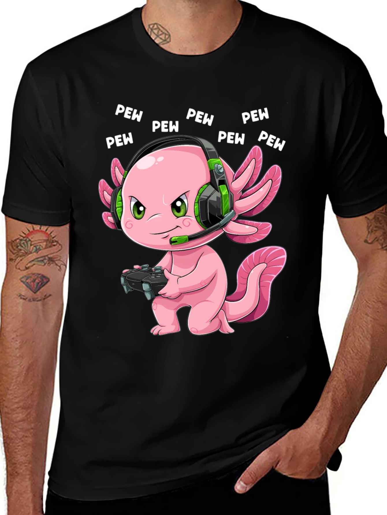 Axolotl Gamer T-Shirt - Pew Pew Gaming Tee