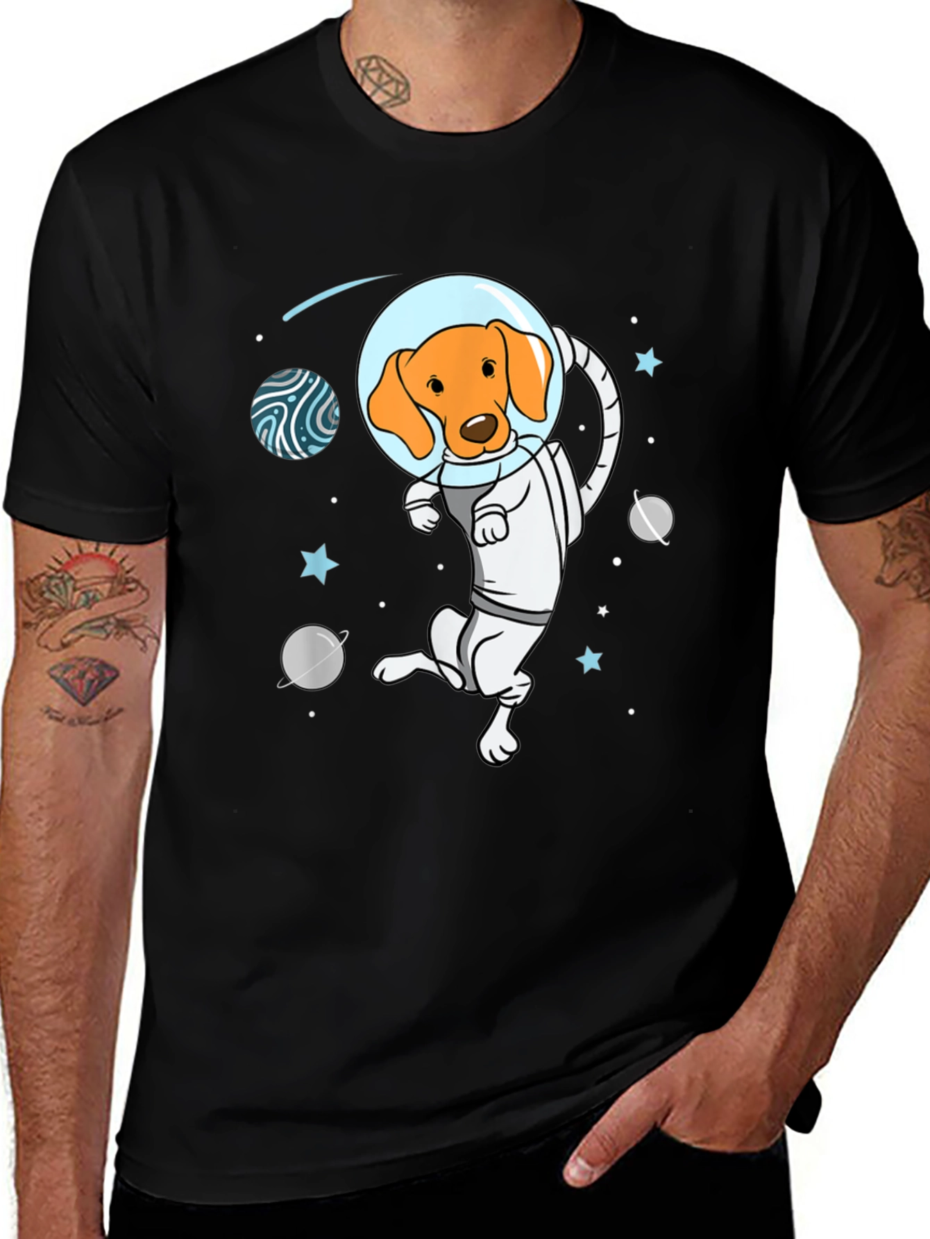 Variant 12 of Astronaut Dog Graphic Tee - Space Adventure