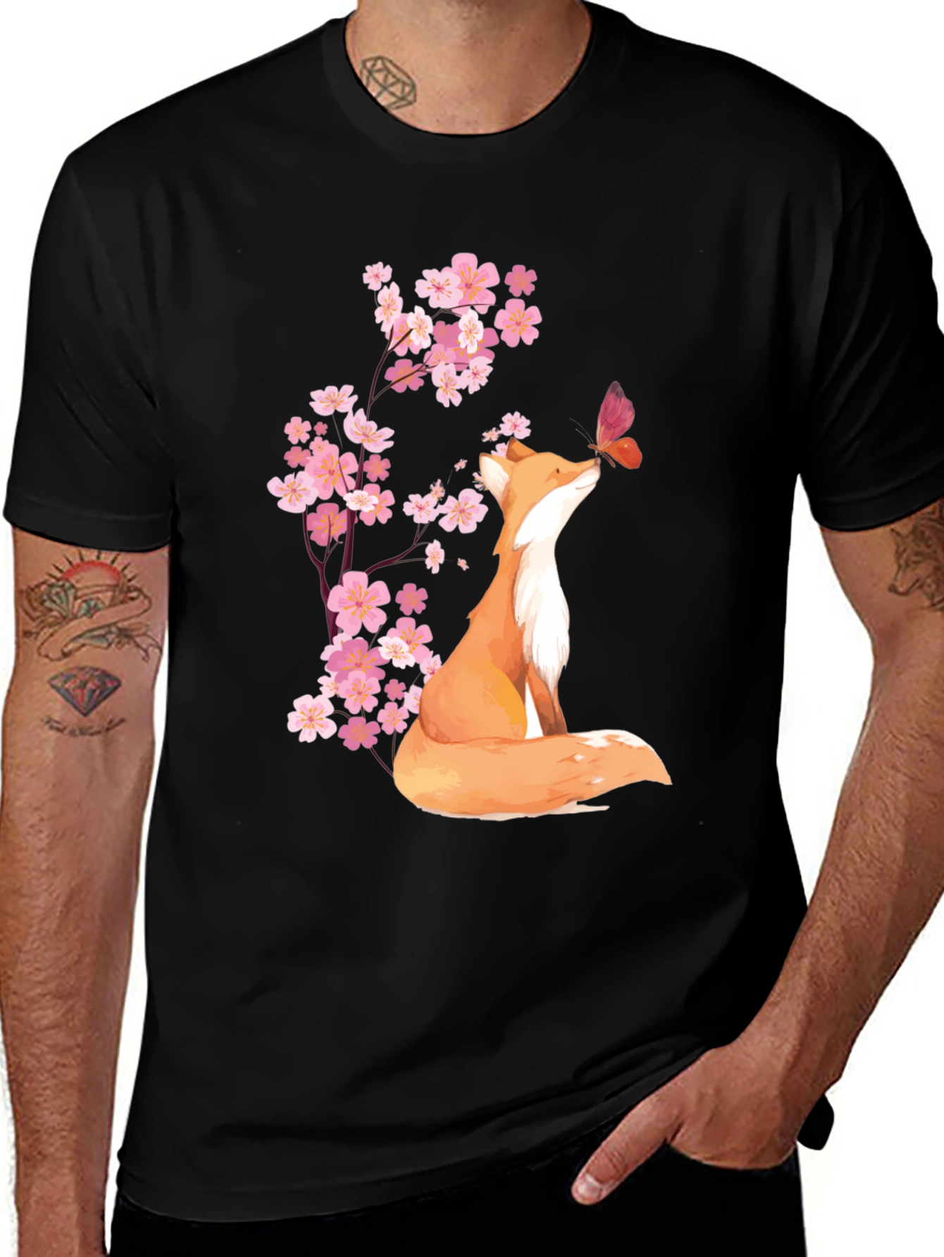 Variant 10 of Fox Cherry Blossom Graphic Tee - Stylish Animal Shirt
