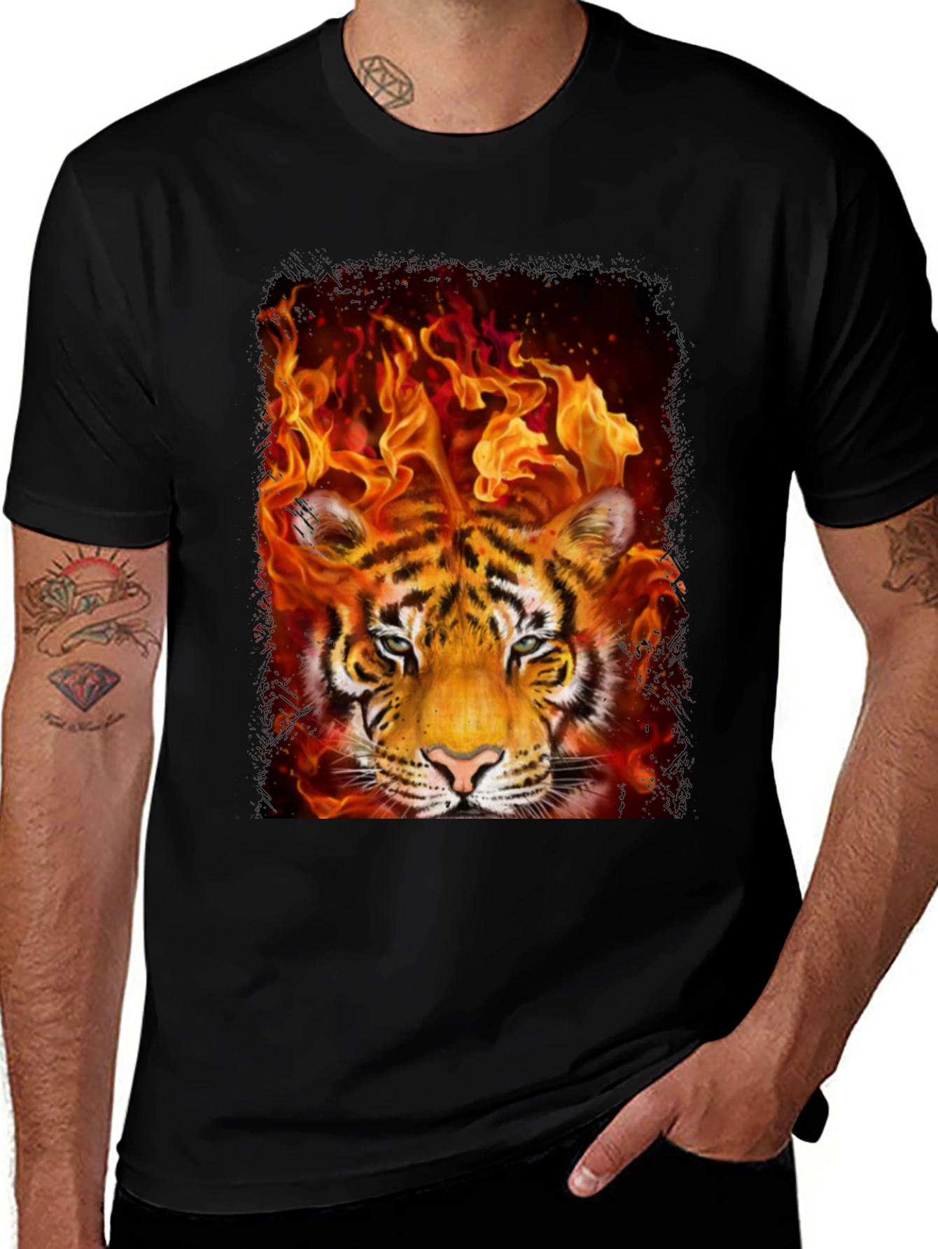 Variant 28 of Flaming Tiger Graphic Tee - Bold Men's T-Shirt
