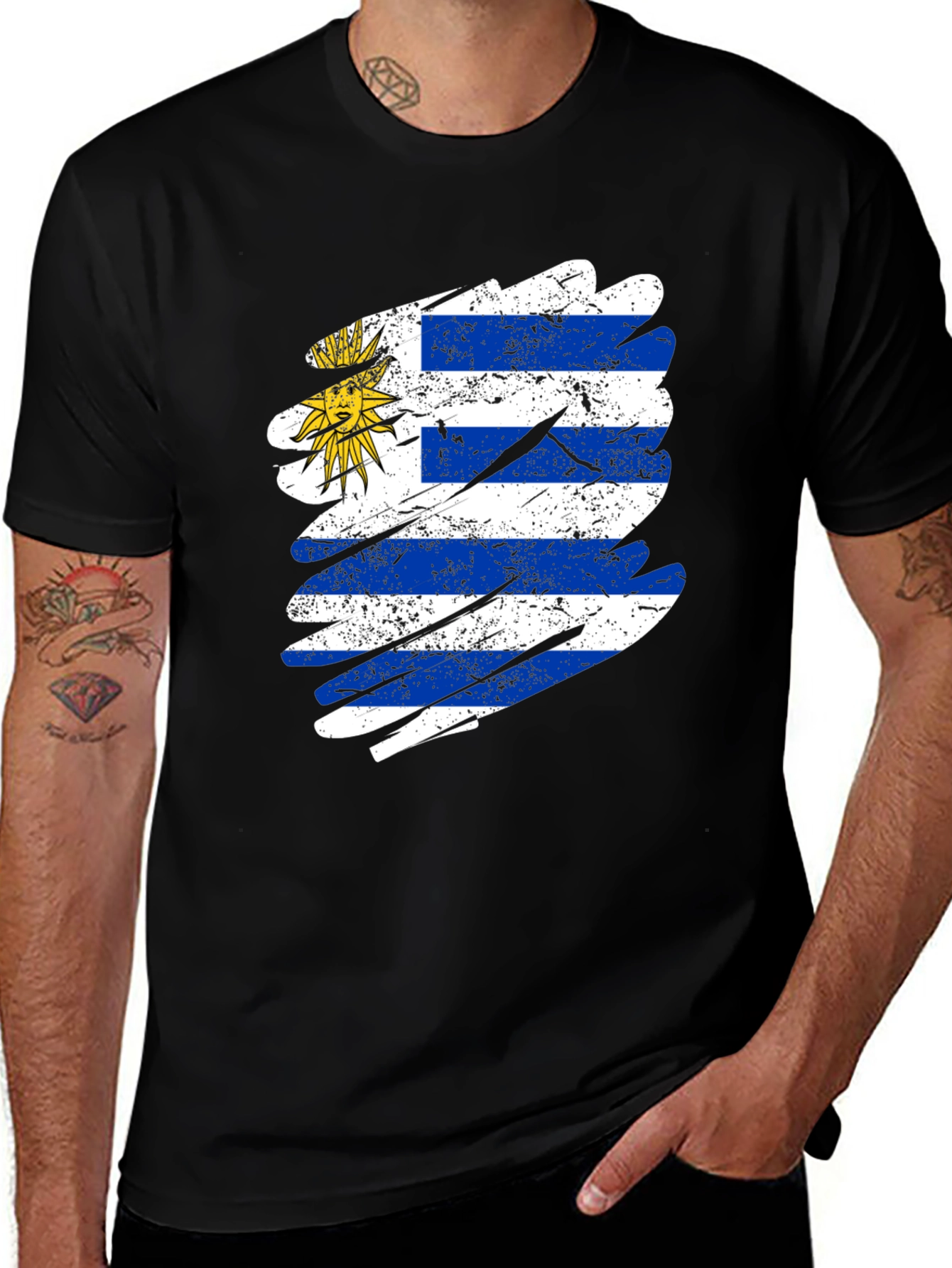 Variant 4 of Uruguay Flag Distressed T-Shirt