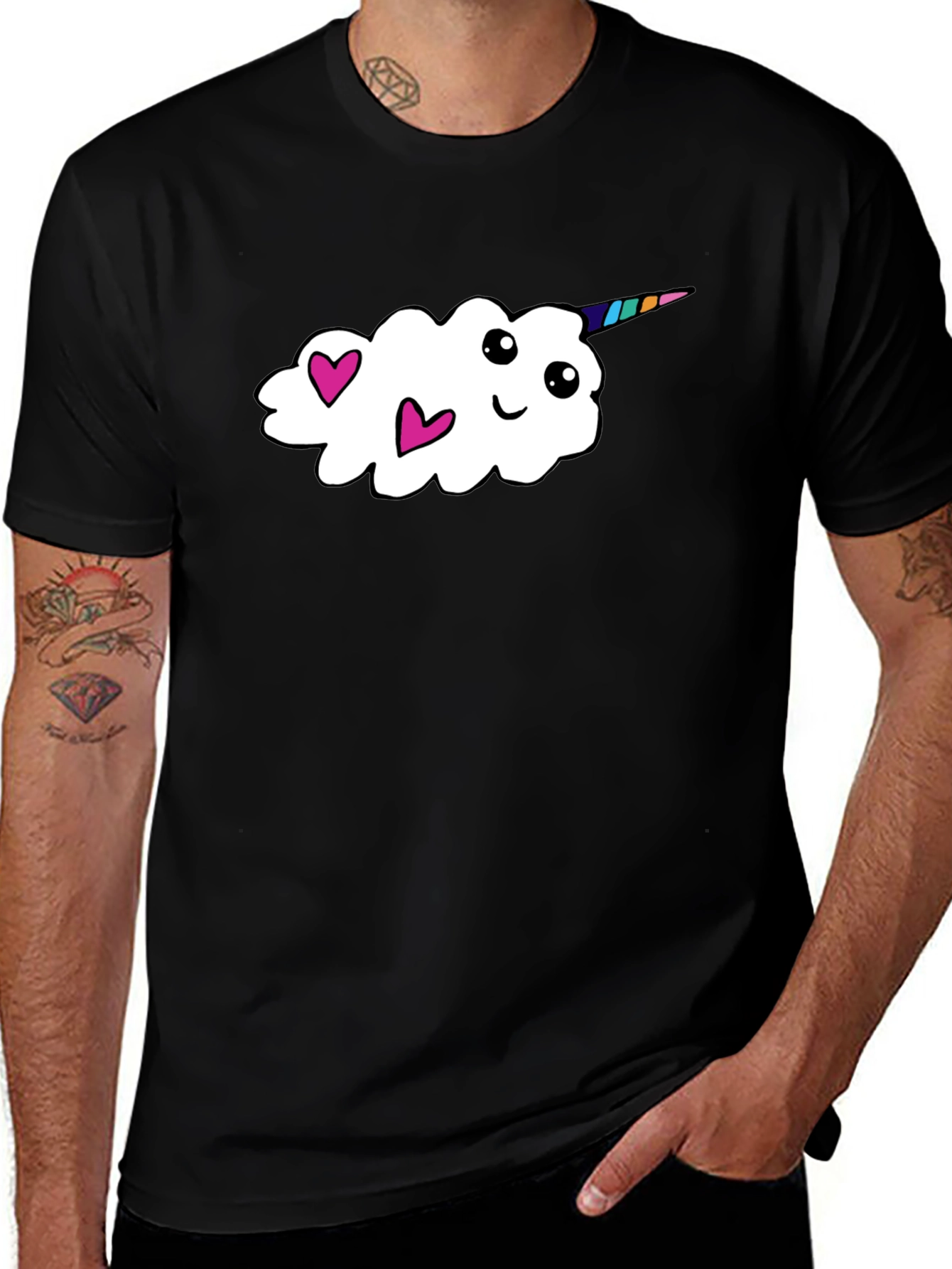 Variant 17 of Cute Unicorn Cloud T-Shirt - Black Cotton Tee