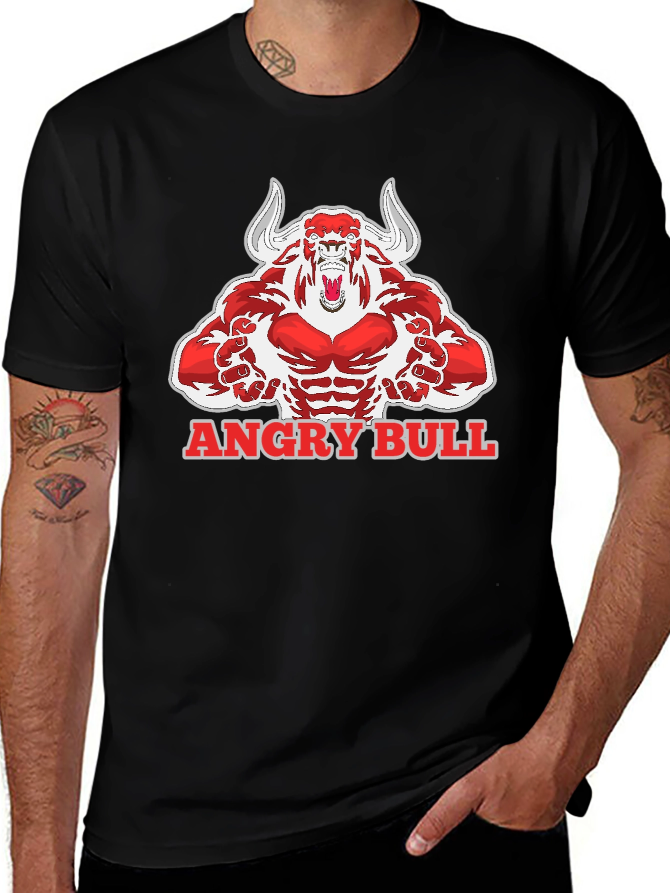 Variant 9 of Angry Bull Graphic Tee - Men's Black Cotton T-Shirt