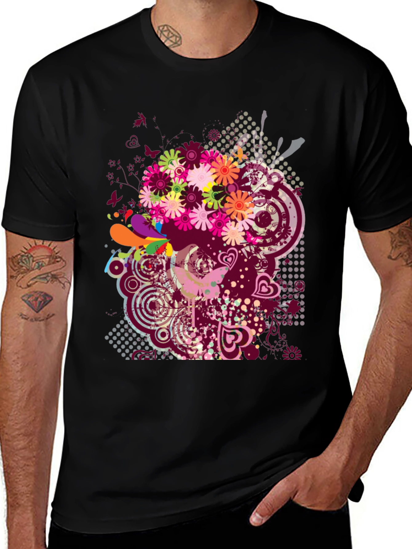 Variant 11 of Floral Graphic Print Black T-Shirt