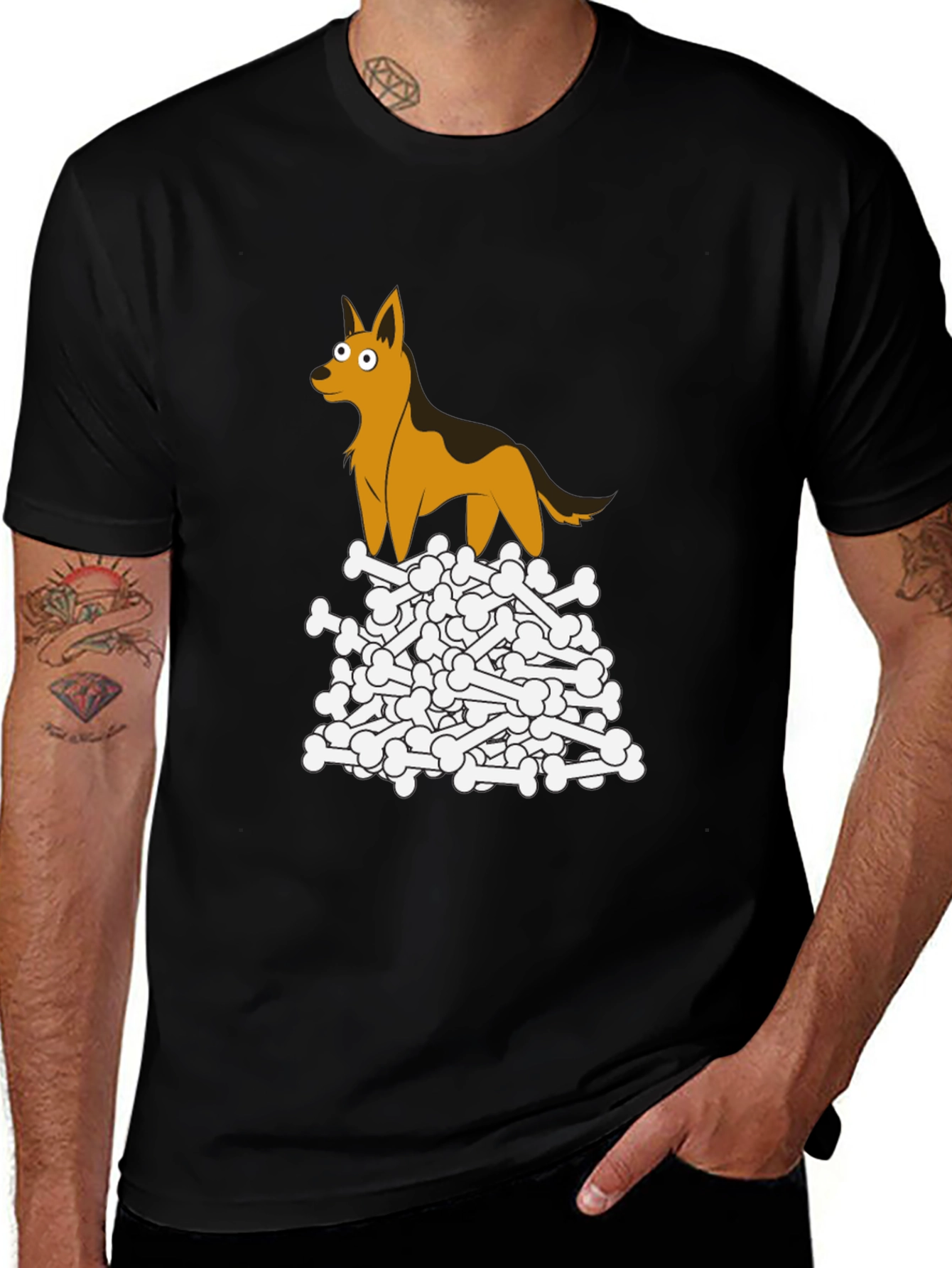 Variant 20 of Dog on Bone Pile T-Shirt - Unique Cartoon Graphic Tee