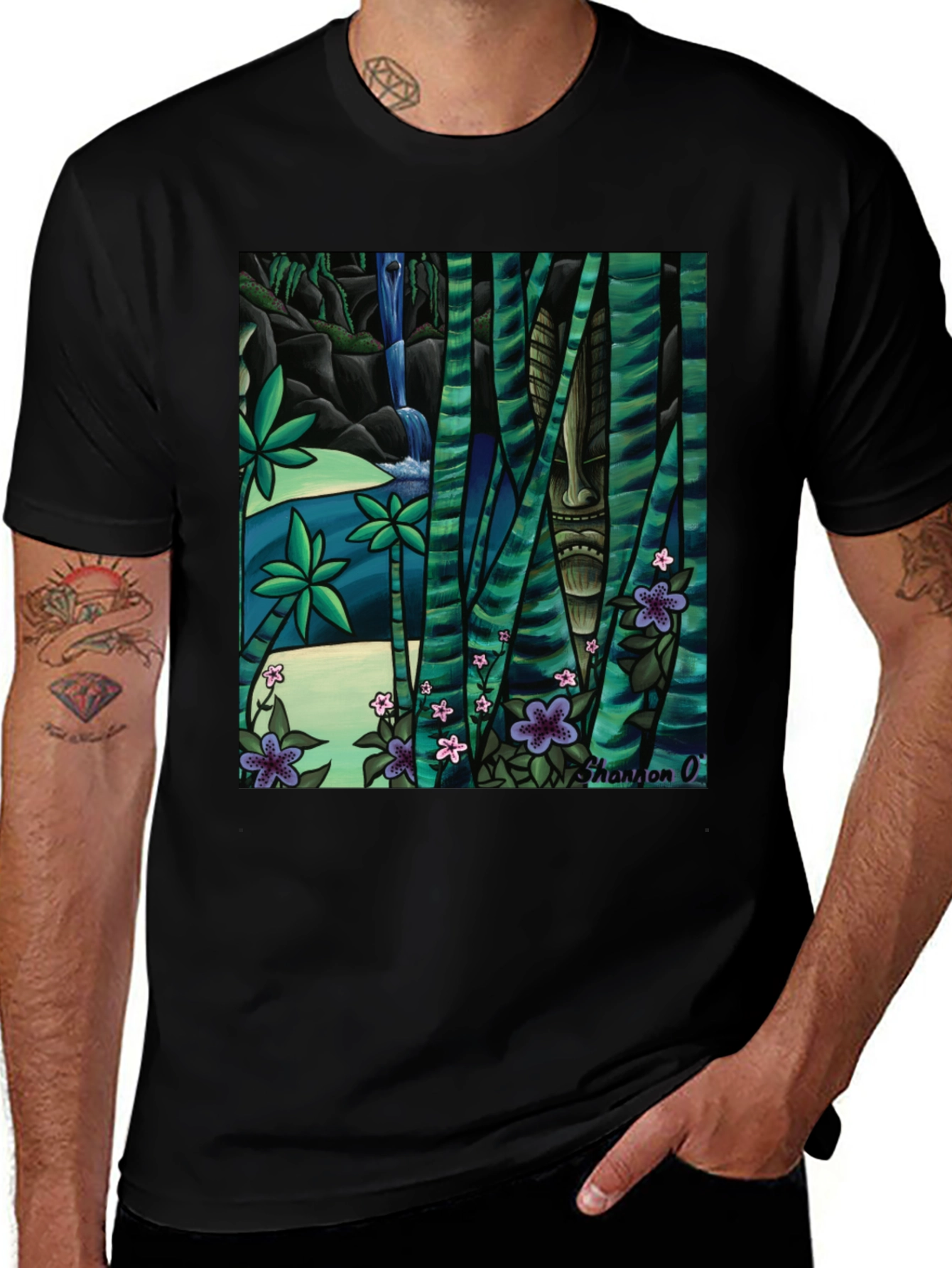 Tropical Tiki Men's Black Graphic Tee
