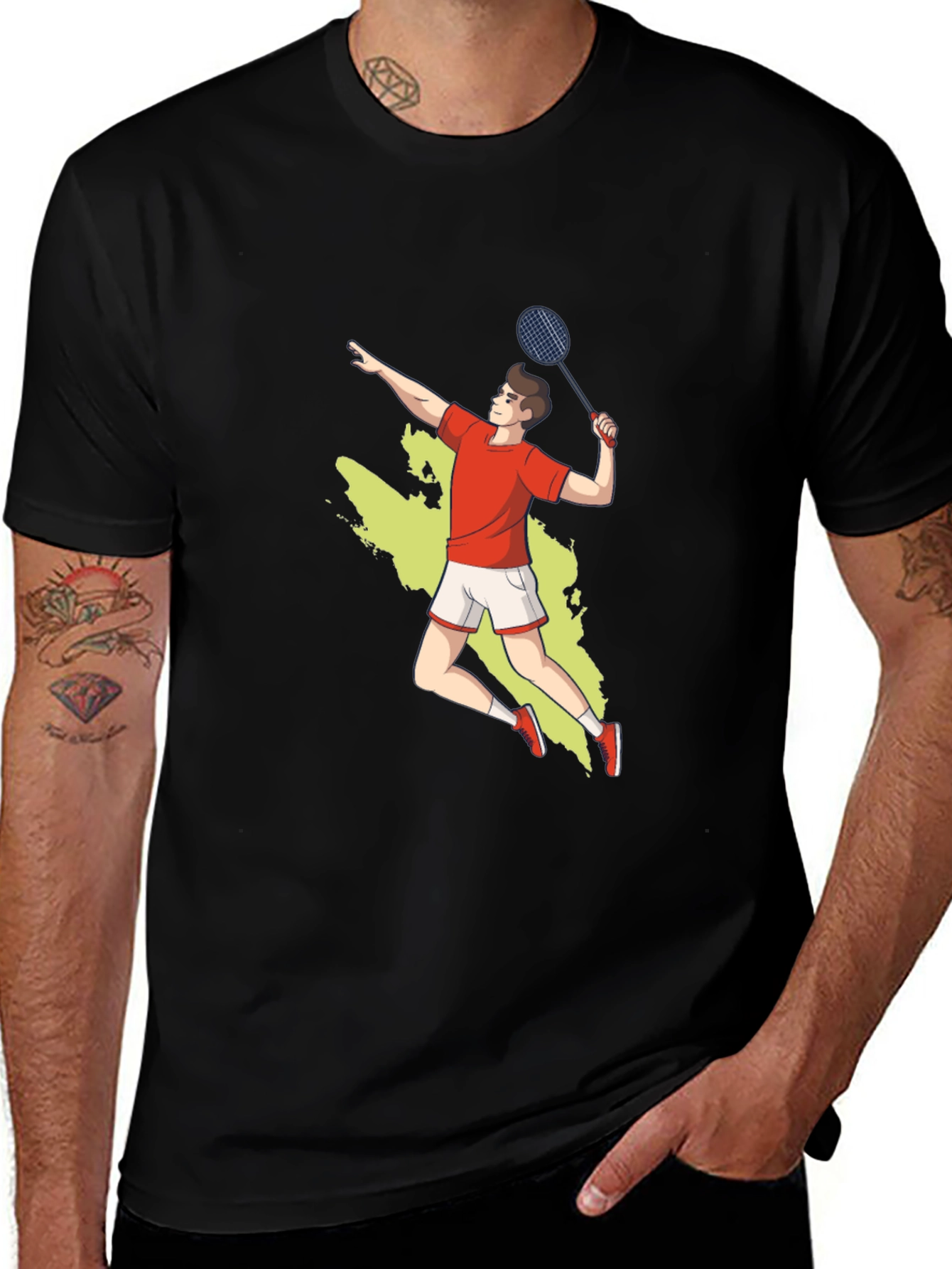 Variant 26 of Badminton Player Graphic Tee - Sporty Design