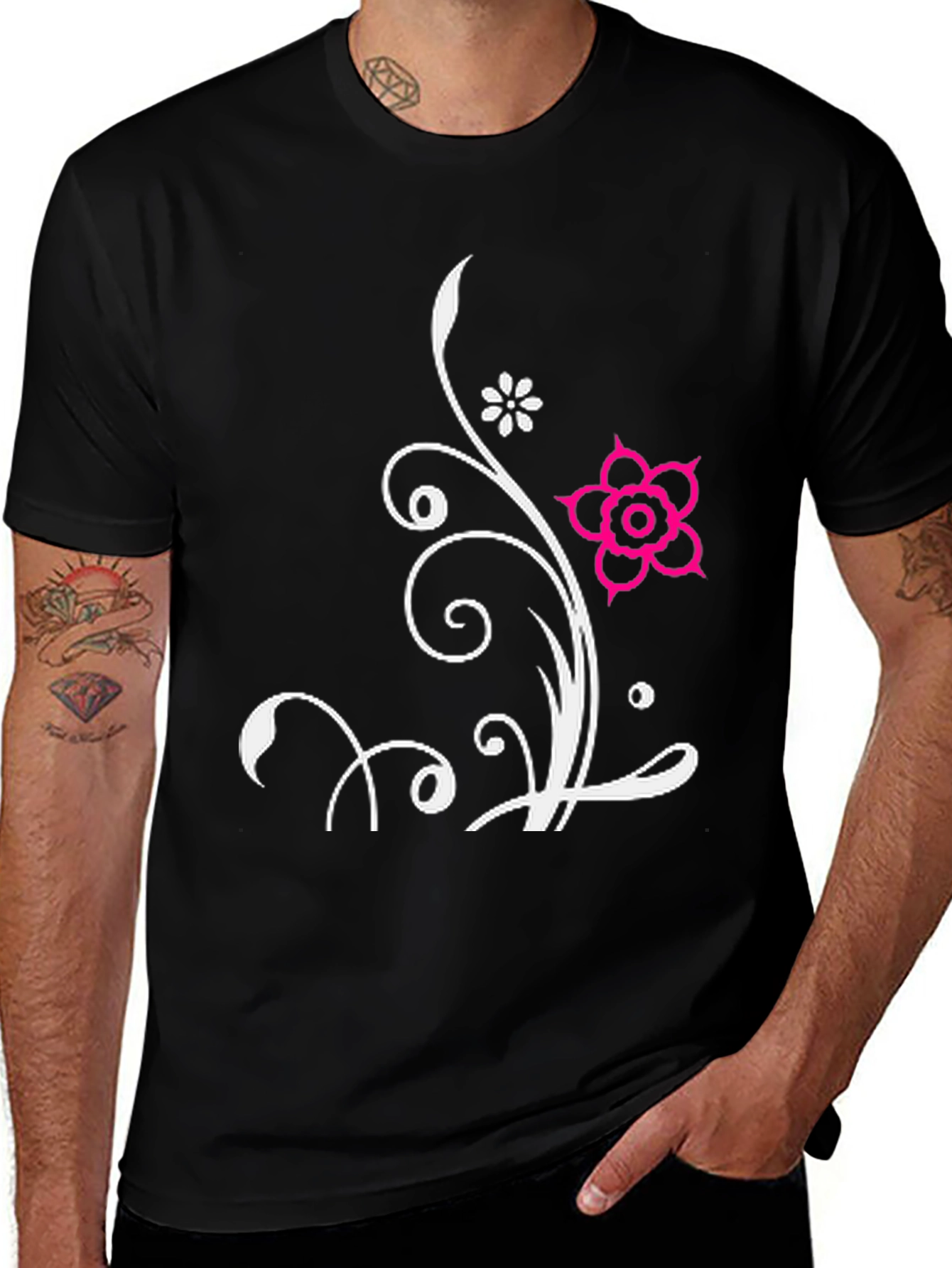 Black Floral Design Black T-Shirt main image